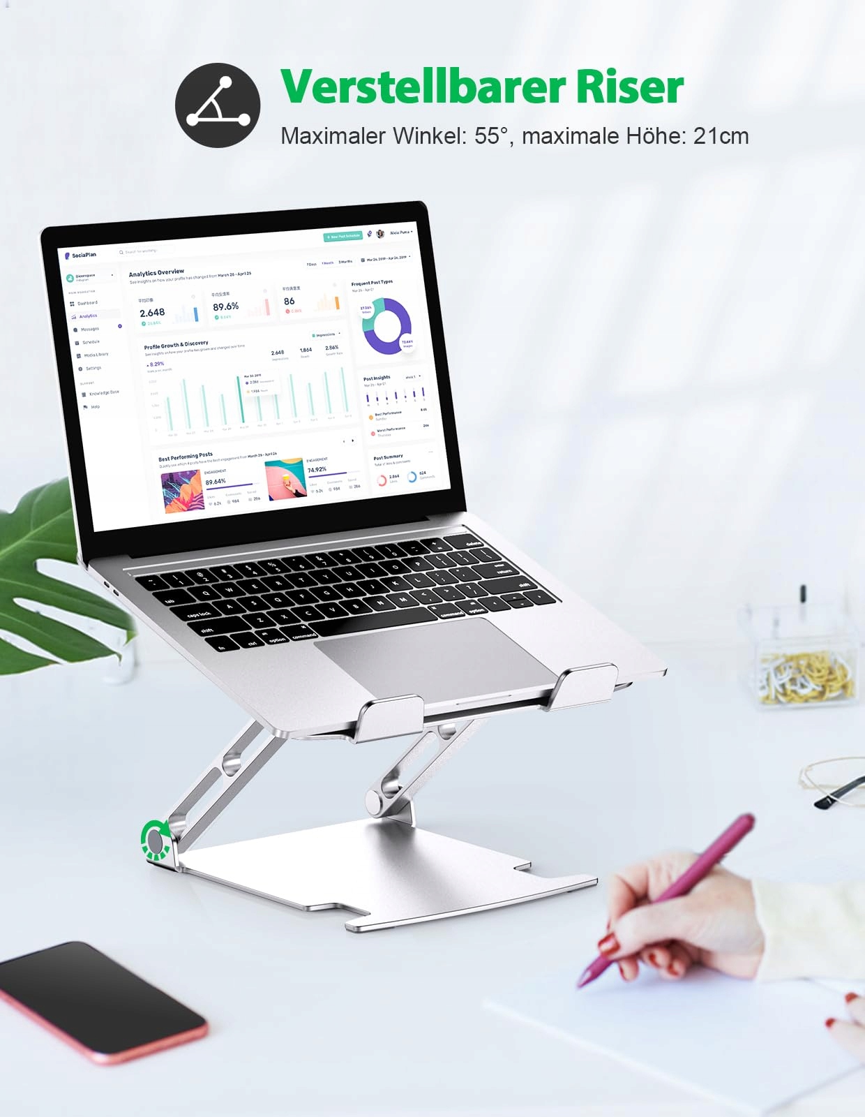 GLANGEH ALUMINIOWY STOJAK NA LAPTOPA ERGONOMICZNY REGULOWANY 10-16 CALI — miniatura 2