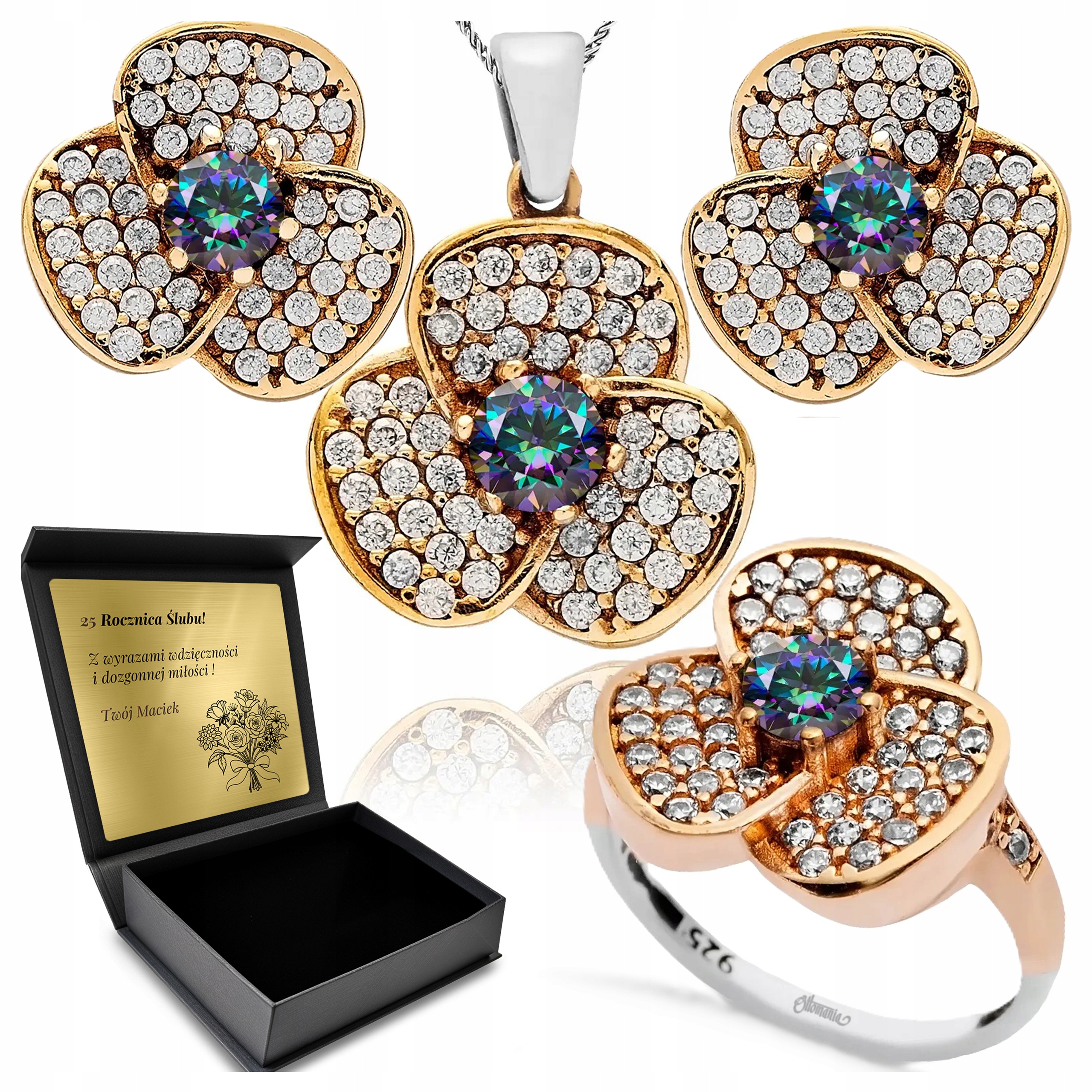 Komplet Stříbrných Šperků 925 Zirkony Topaz Dárek pro ženu Gravírování