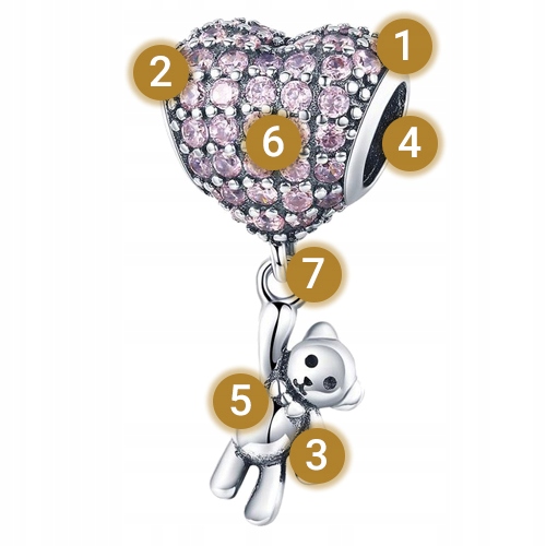 CHARMS MIŚ I SERCE srebro 925 zawieszka koralik Materiał srebro