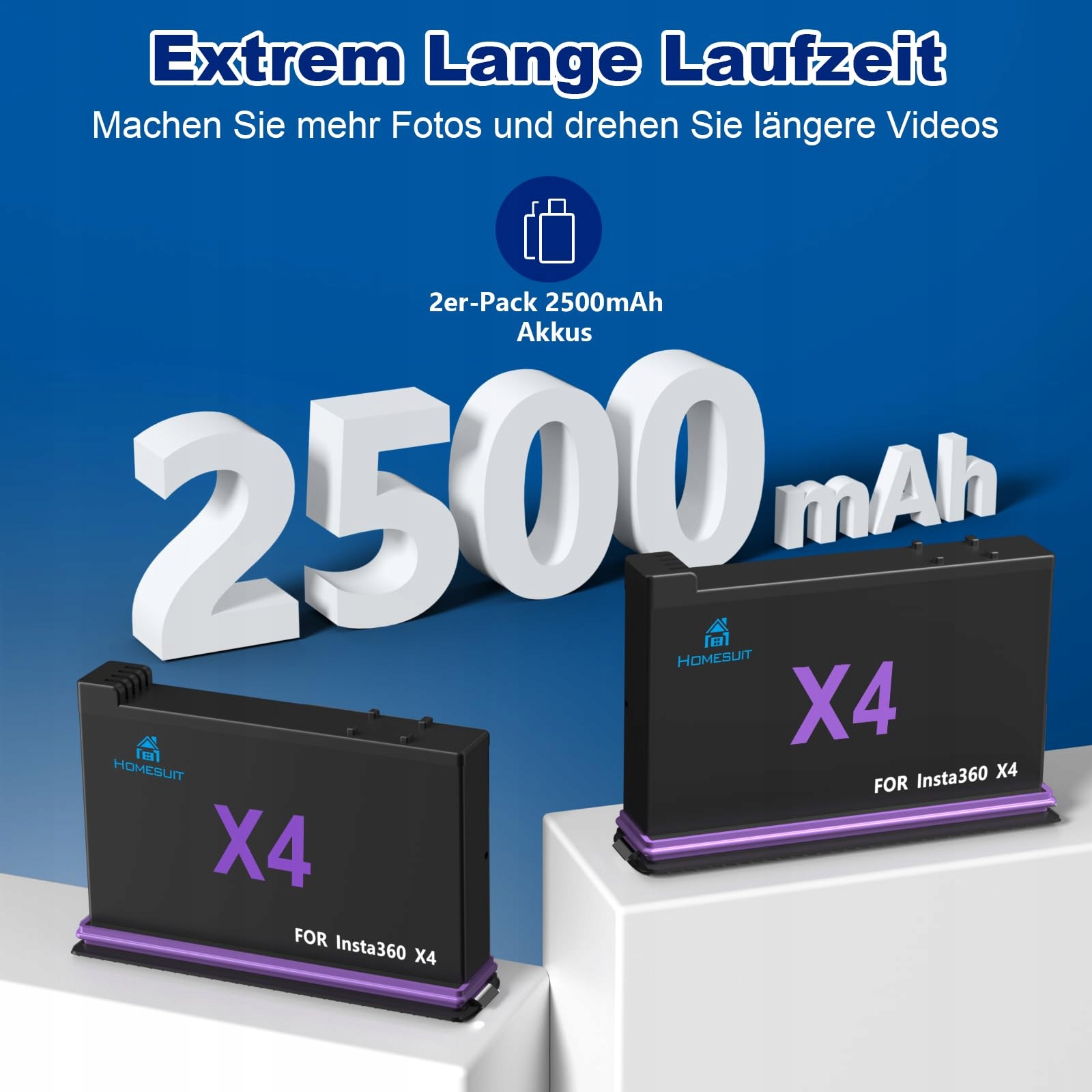 Homesuit Akumulator 360 X4 2500 mAh i szybka 3-kanałowa ładowarka USB — miniatura 3
