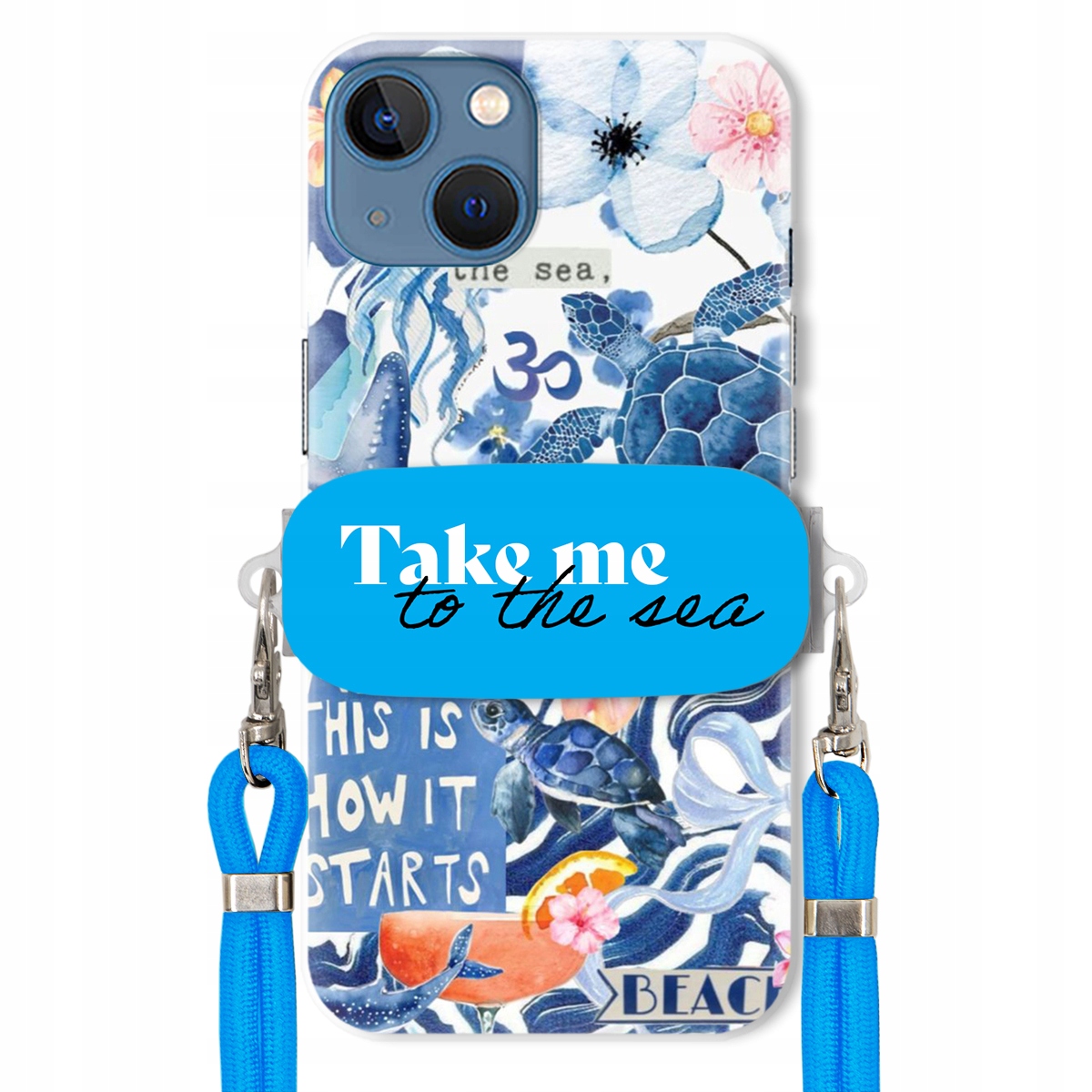 Puzdro pre iPHONE 15 Modré Crossbody vodítko držiak Take Me To The Sea Top