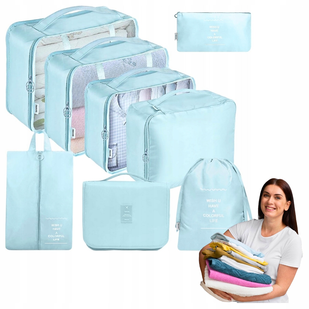 8-CZĘŚCIOWY Zestaw Kostek Podróżnych Do Pakowania Torby Organizery Pojemne