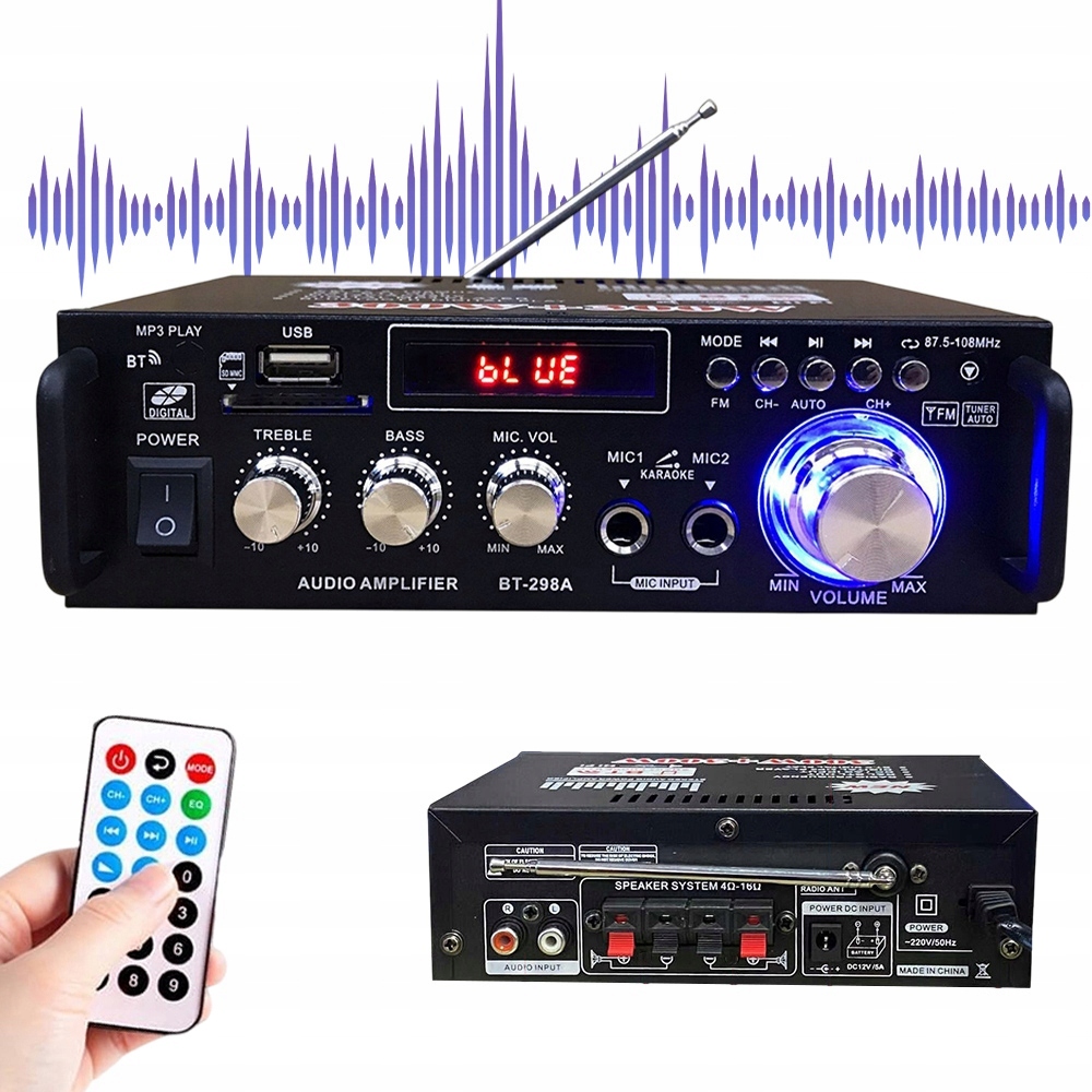 Mini Zesilovač Bluetooth 5.0 12 V/220 V 2 Kanály Vysoká Věrnost Černý