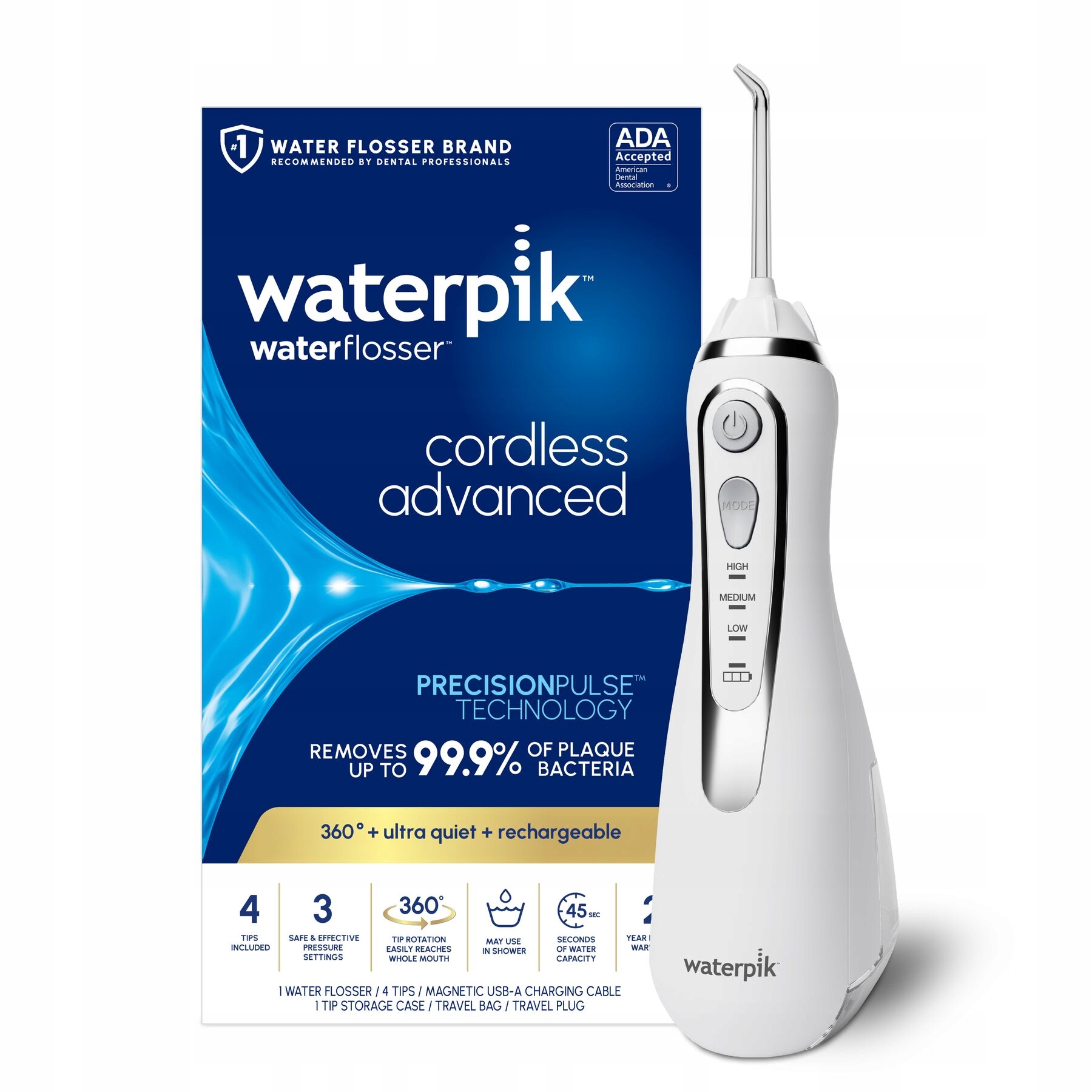 Irygator do czyszczenia zębów Waterpik WP-580EU bezprzewodowy biały