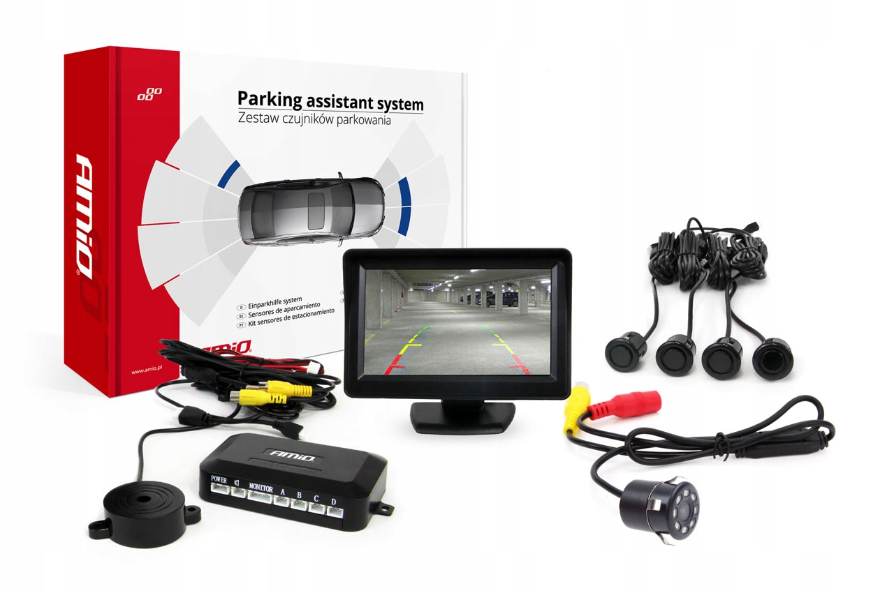 Sada parkovacích senzorov TFT01 4,3" s kamerou HD-307-IR, 4 senzory, čierna