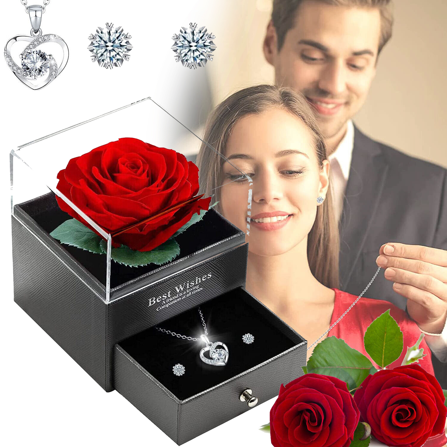 Věčná Pravá Růže S Náhrdelníkem A Náušnicemi Dárek Pro Sestru Manželky