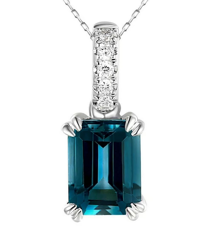 Zawieszka Białe Złoto Topaz London Blue I Diamenty
