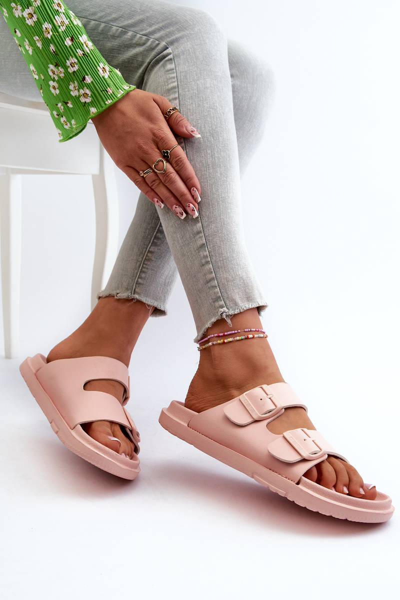 KLAPKI DAMSKIE LEKKIE PIANKOWE Z KLAMRAMI BIG STAR NN274A753 RÓŻOWE 38 Wzór dominujący bez wzoru