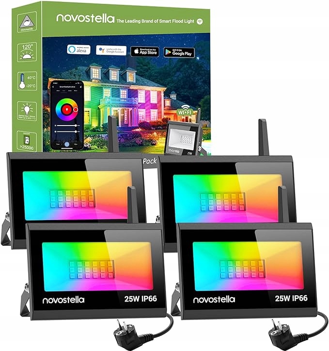 LAMPY ZEWNĘTRZNE LED REFLEKTORY ZESTAW 25W IP66 ALEXA WIFI NOVOSTELLA