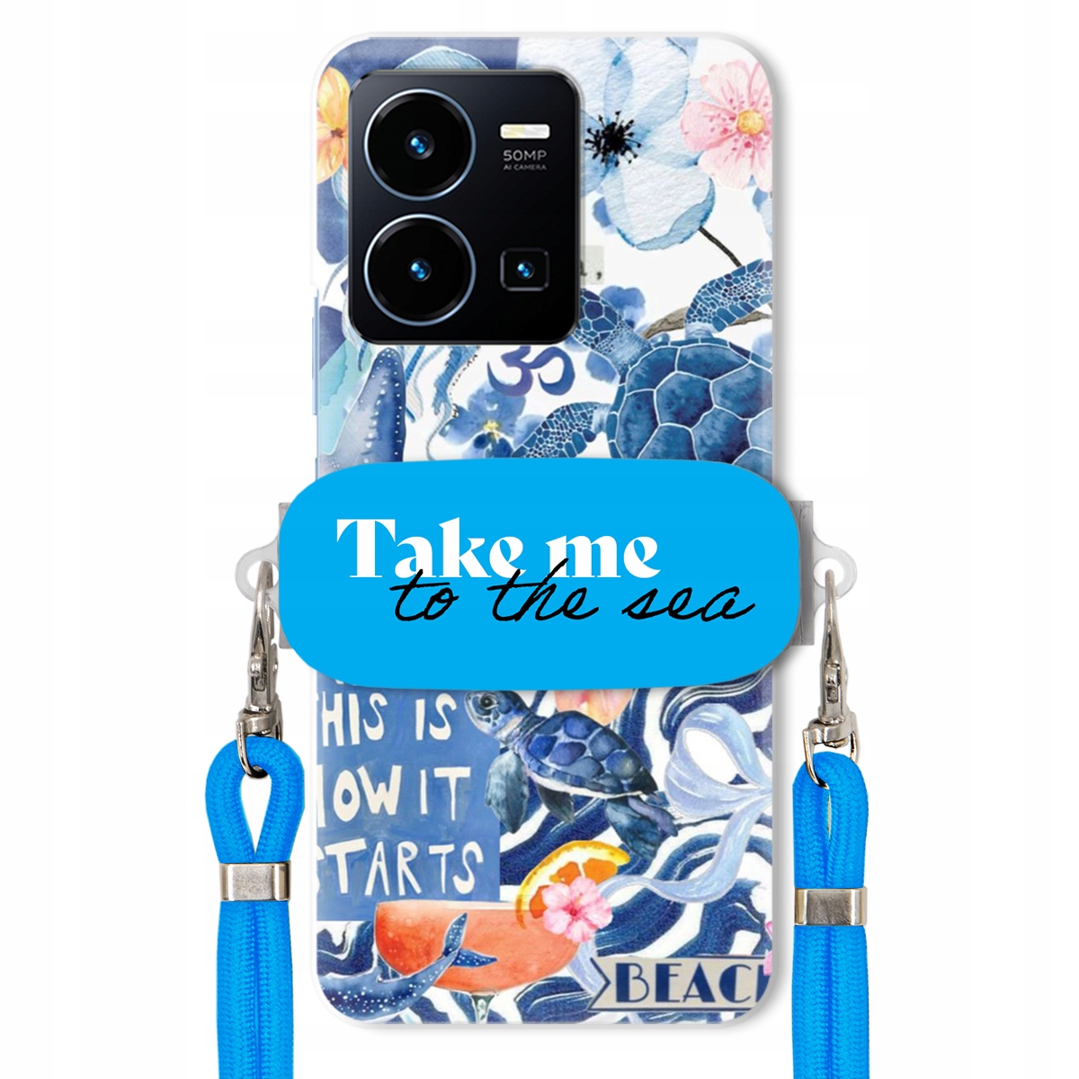 pouzdro na Vivo Y22S Modré vodítko Crossbody Držák Take Me To The Sea Top