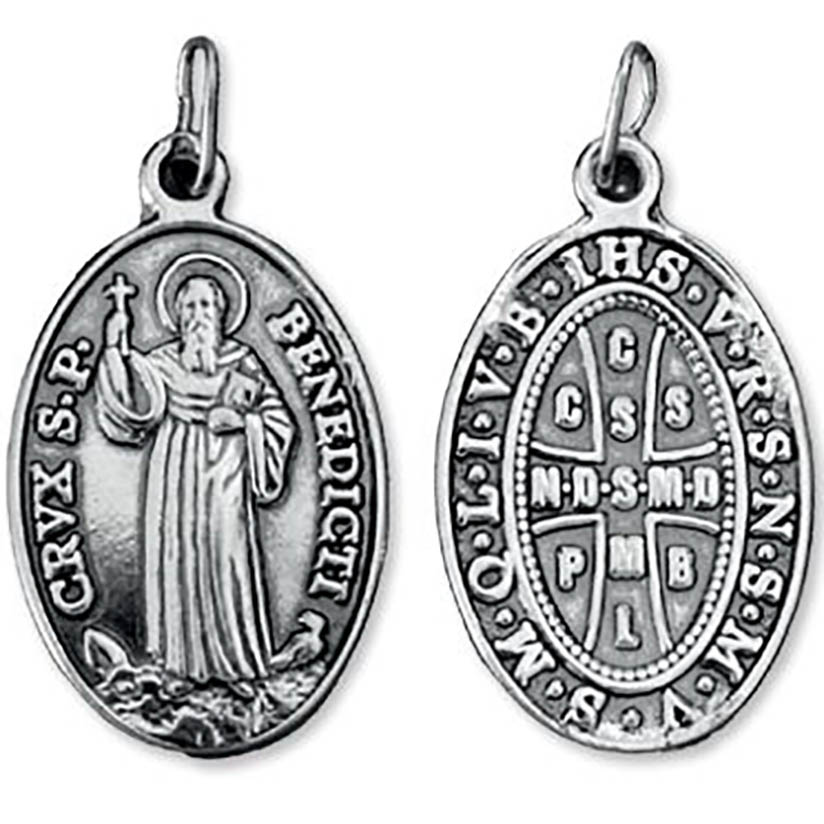 MEDALIK SREBRNY ŚWIĘTEGO BENEDYKTA IHS OWALNY SREBRO 925 ZE SREBRA