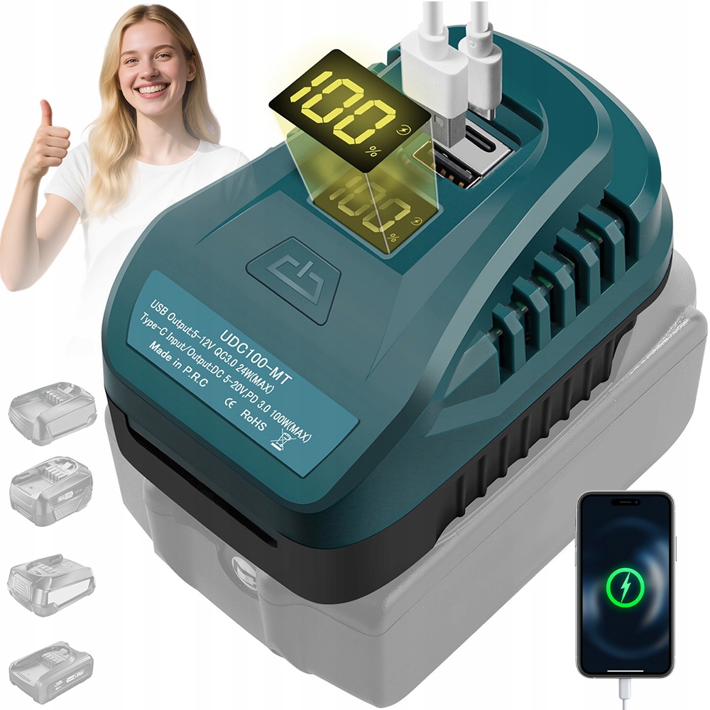 Nabíječka Akumulátoru 18V Usb Type-c 100W Rychlé LCD Pro Makita BL1830-1860