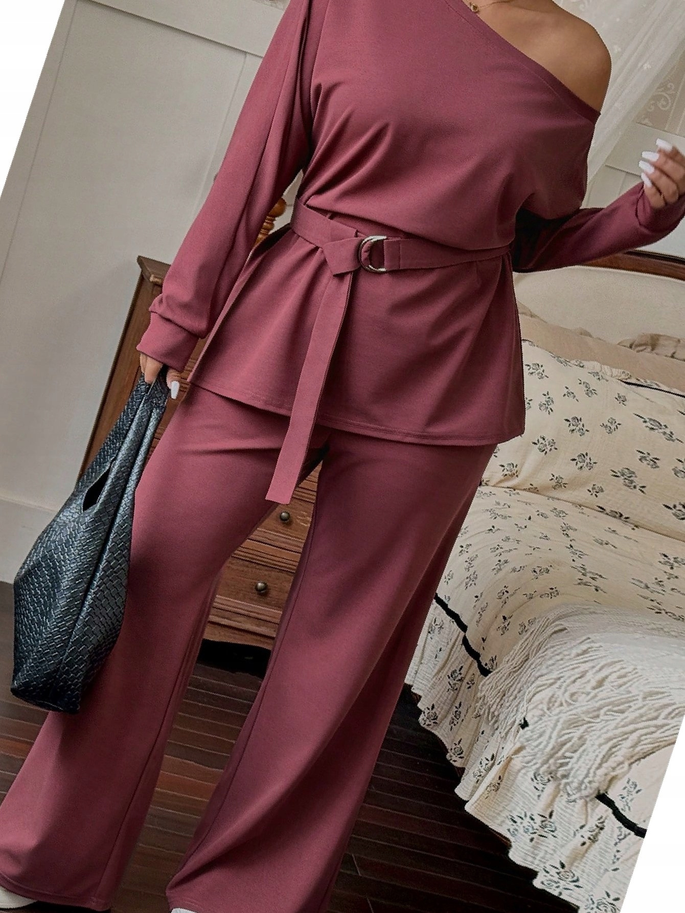 Dámský komplet Fialový přes rameno Oversize s páskem Elegantní XL 42