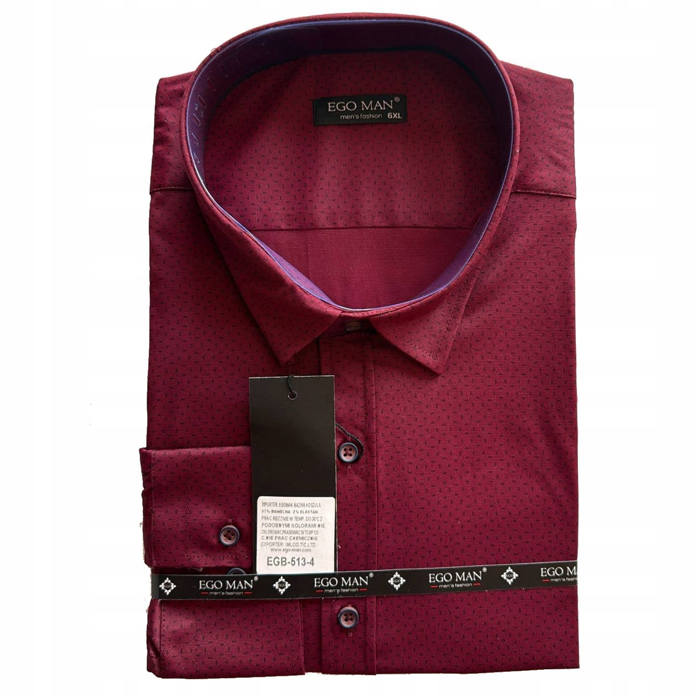 Ego Man košile pánská EGB-513-4 regular fit nadměrná velikost 4XL bordó