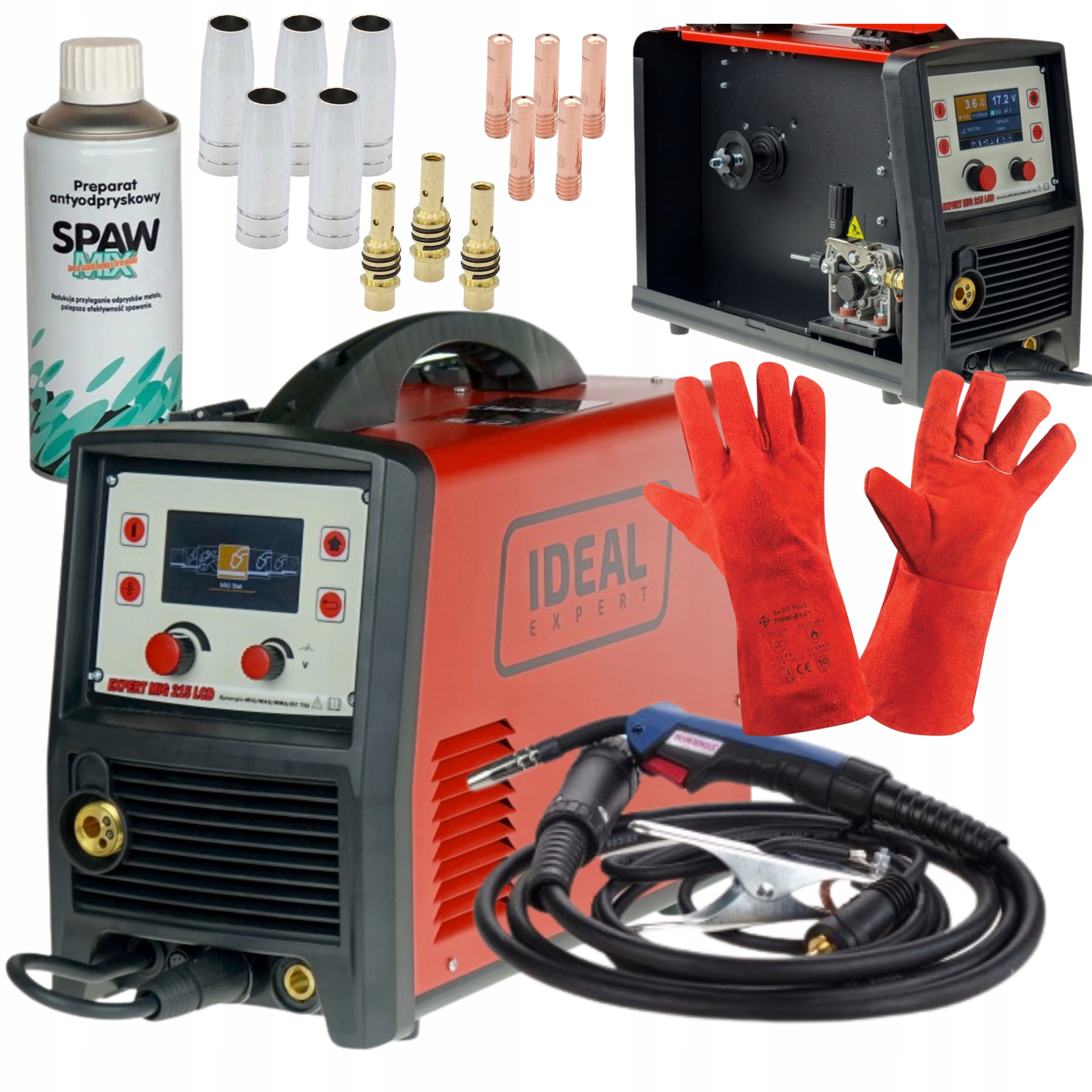 Zestaw Spawarka półautomat Expert Mig 215 LCD Mig/mma/tig Synergic Alu 200A