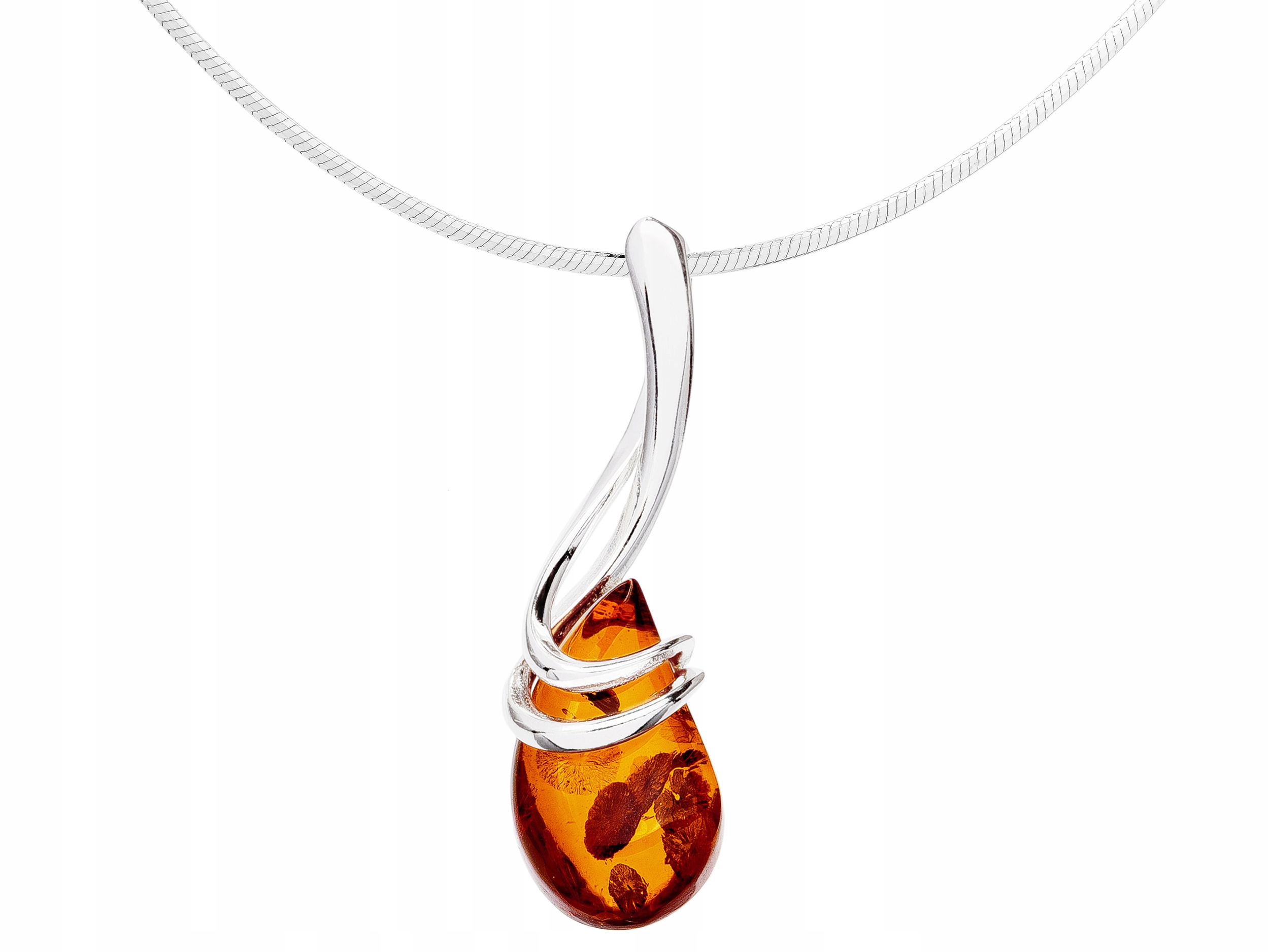 Krátký Stříbrný Dámský Náhrdelník Kapka s Jantarem Slza Choker Stříbro 32