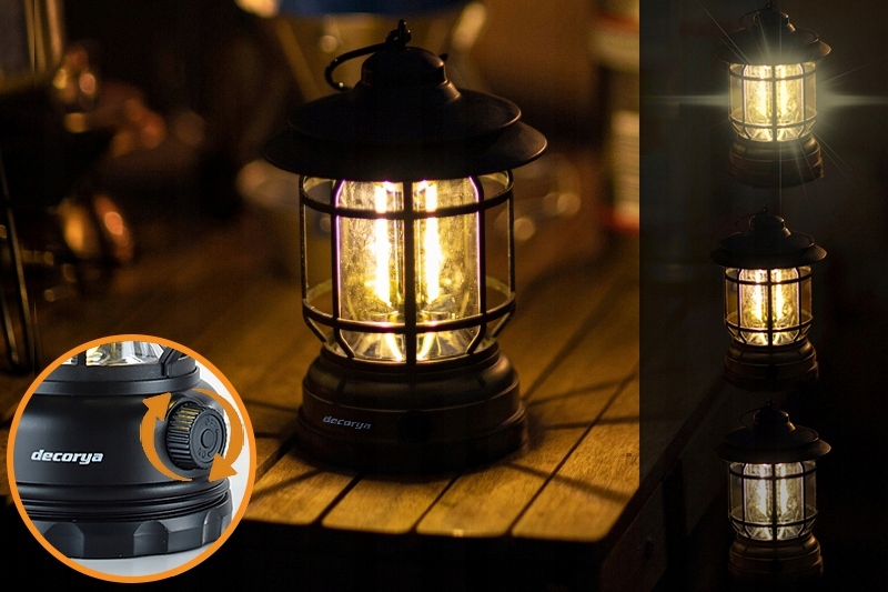 PRZENOŚNA BEZPRZEWODOWA LAMPKA LED TURYSTYCZNA RETRO POD NAMIOT BIWAK Marka Decorya