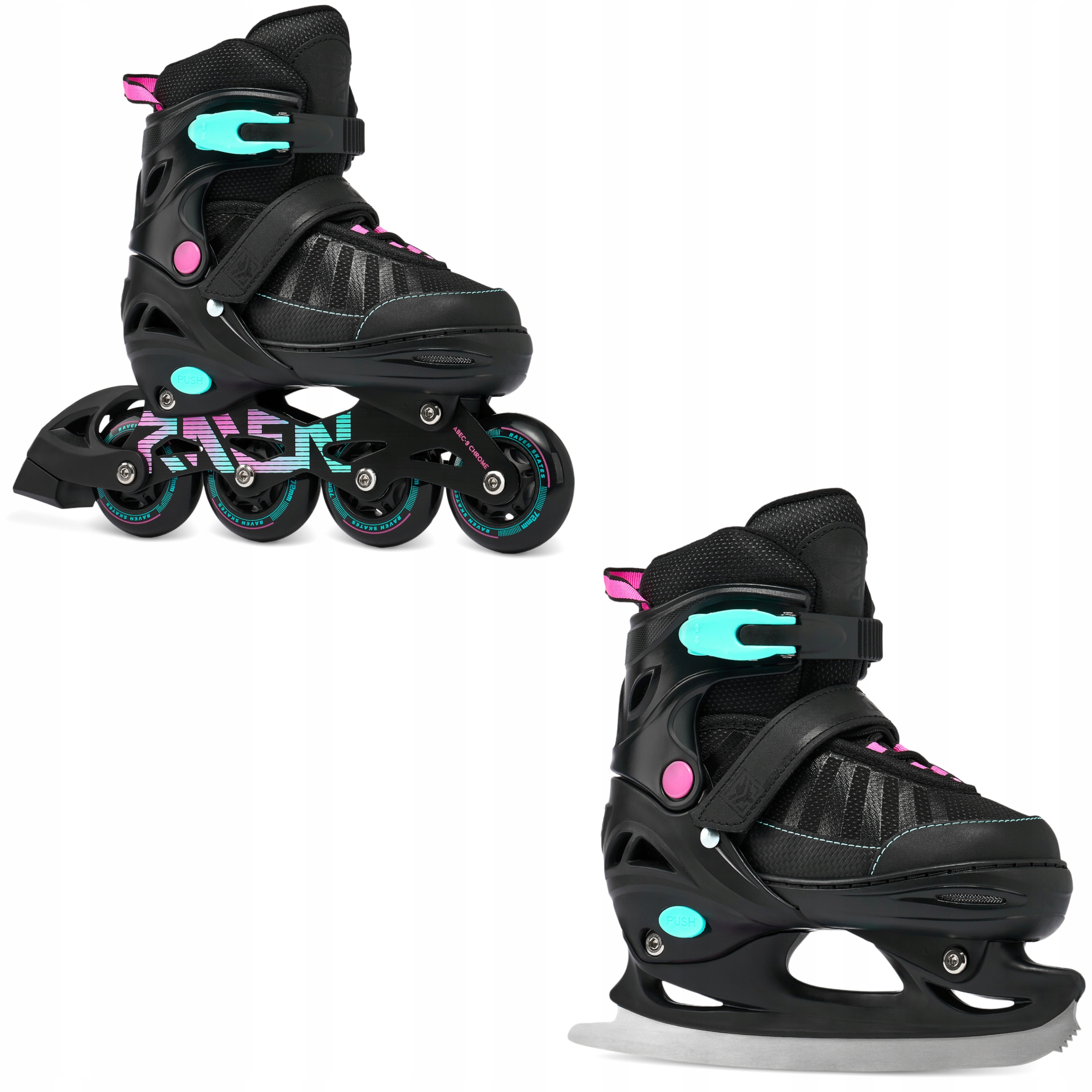 Rolki Łyżwy figurowe 2w1 Regulowane Raven Oxen Mint/Pink 34-37