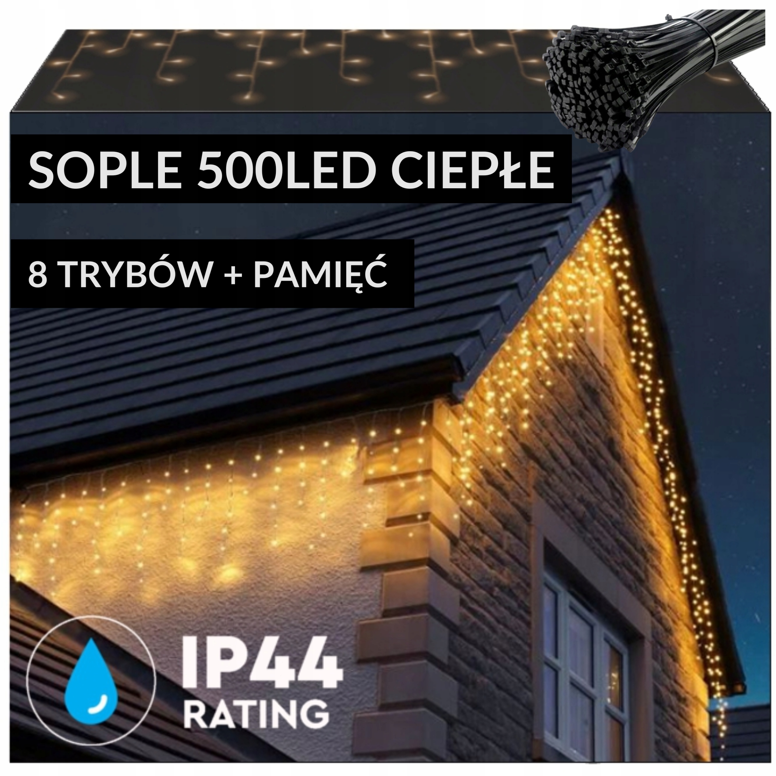 Rampouchy 500 Led Venkovní Osvětlení Vánoční Světla Teplá Bílá 19m Stahovací Pásky Programátor