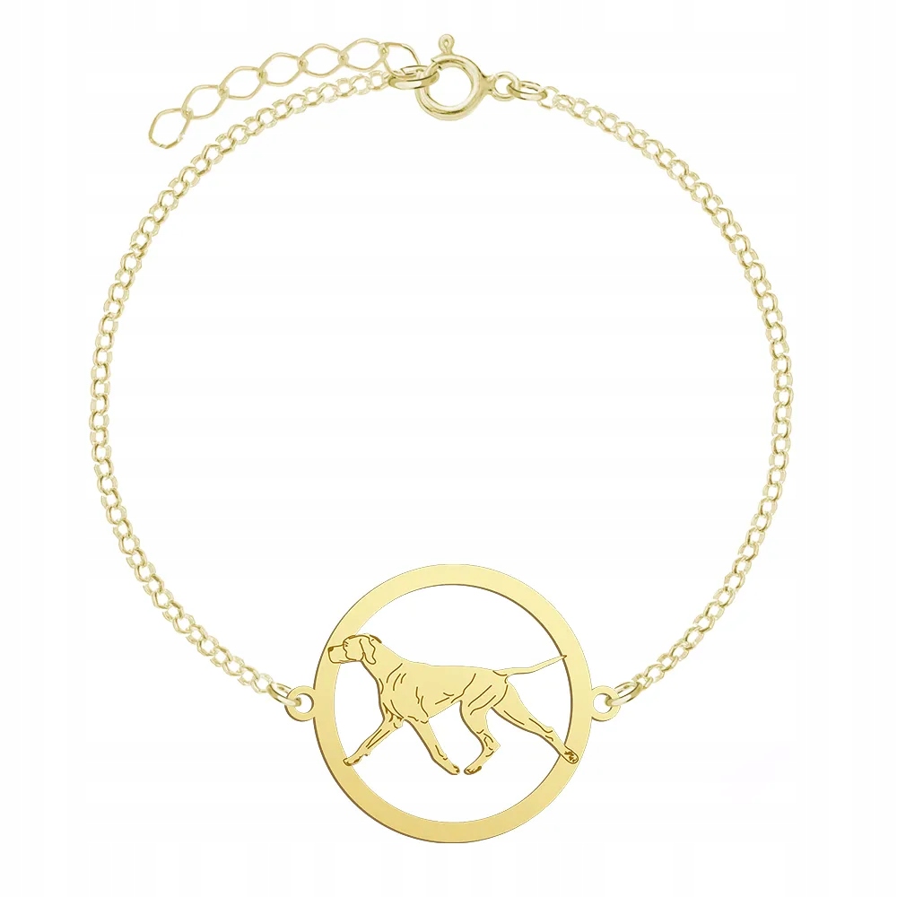 Zlatý náramek se psem plemene Pointer 925 Řetízek Dárek Gravírování Bonus