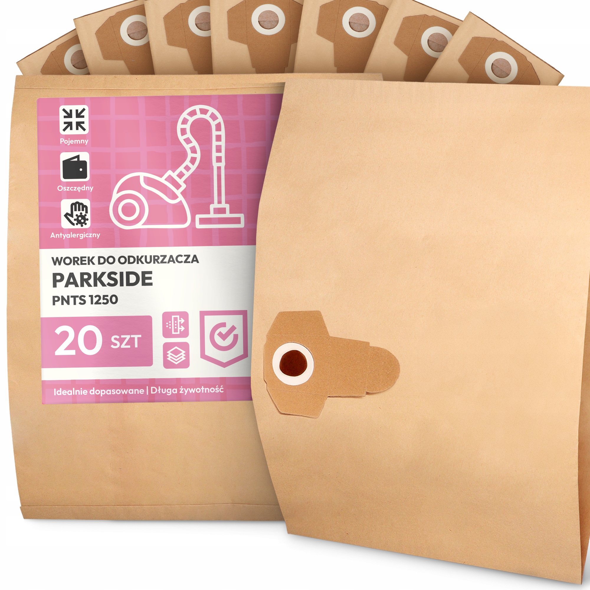 20 x Sáček Pro Vysavač Parkside Pnts 1250 Papírový 2-vrstvový Sáček 2A