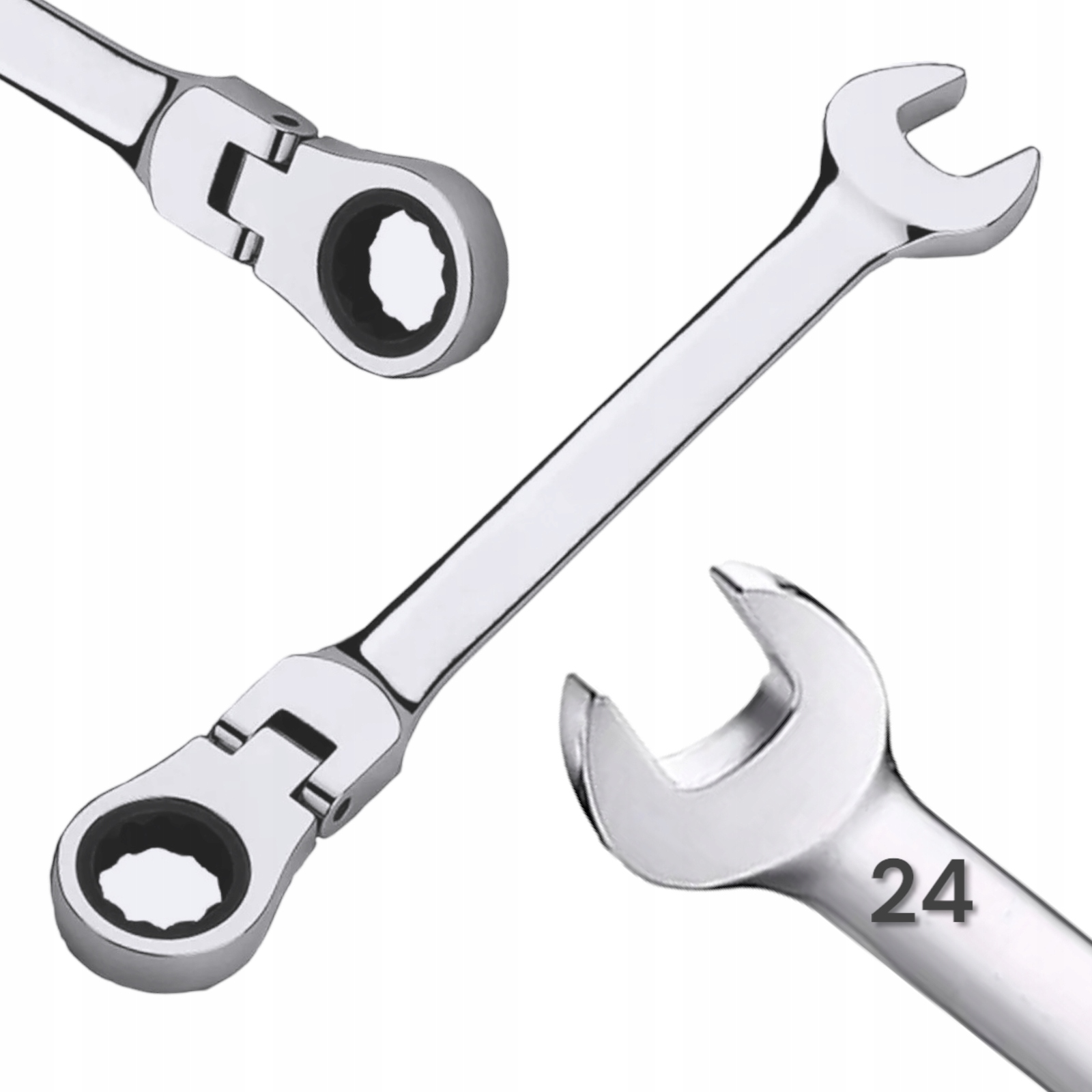 Klucz płasko oczkowy z Grzechotką I Przegubem kombinowany Łamany Crv 24 mm