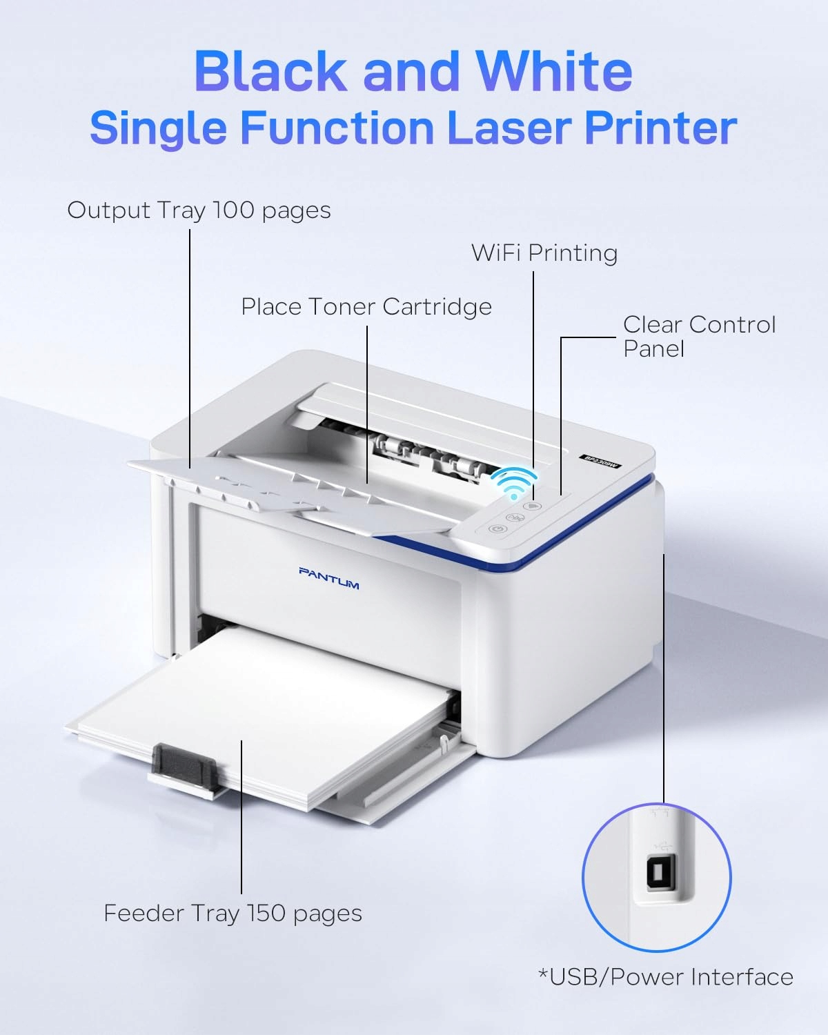 PANTUM BP2309W Drukarka Laserowa Czarnobiała WiFi Airprint Mopria Dom Biuro — miniatura 5