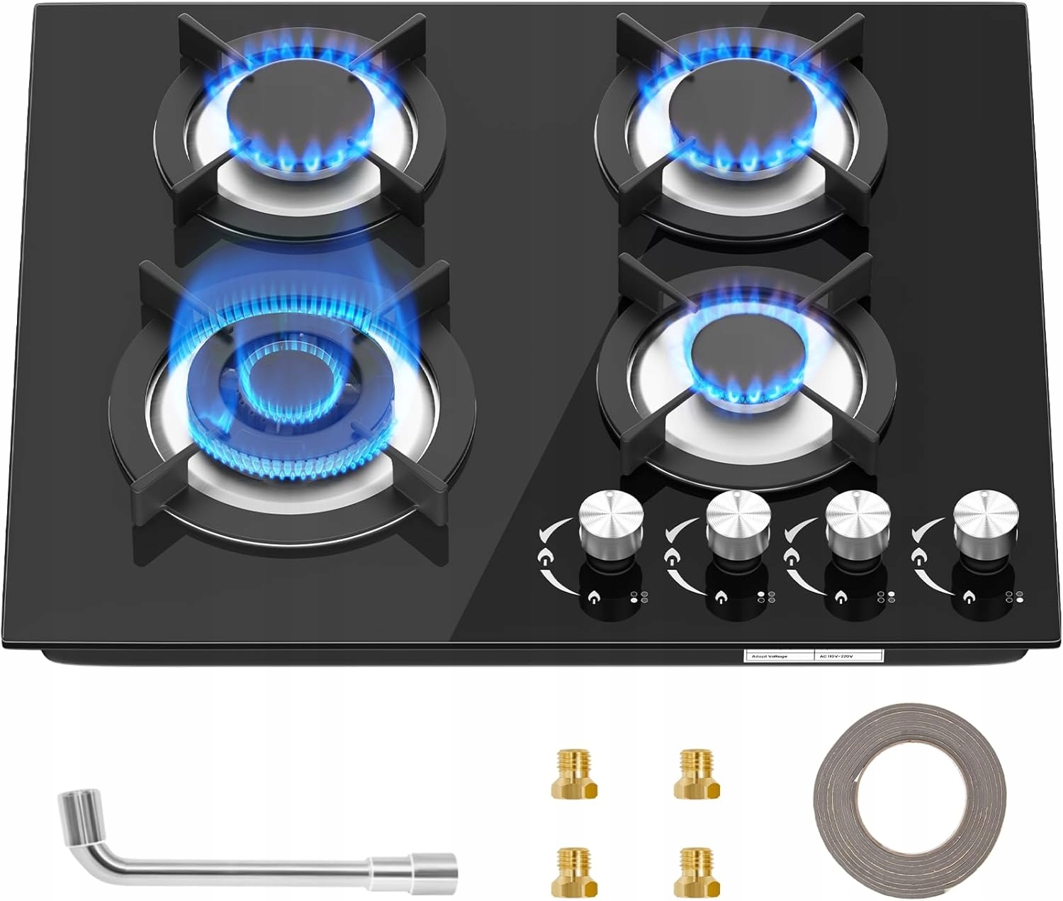 Plynová varná deska 4 hořáky Ng/lpg černá skleněná Velpax 8000W /10