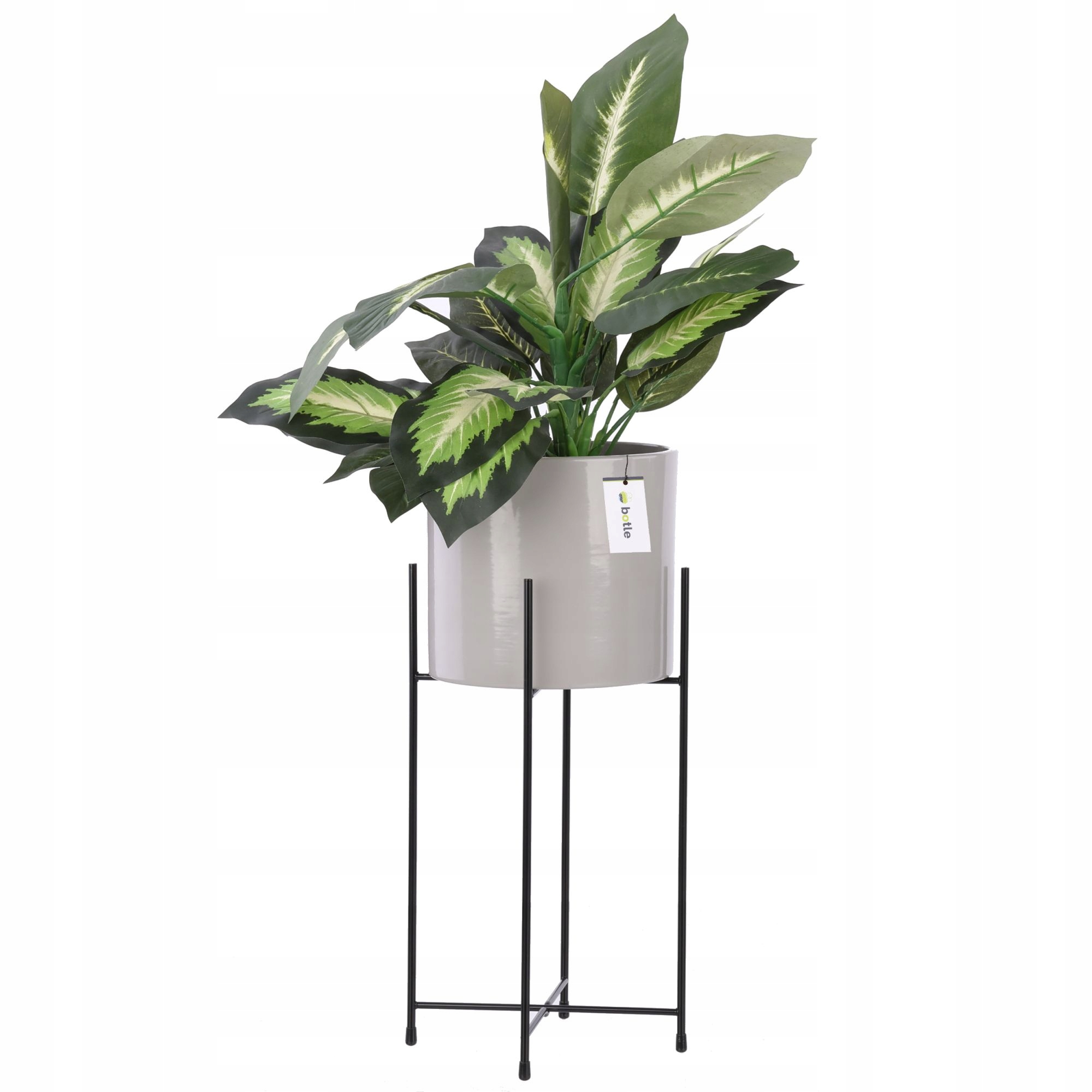 Květináč keramický Světle šedý obal stojan kovový lesklý květináč H33 cm