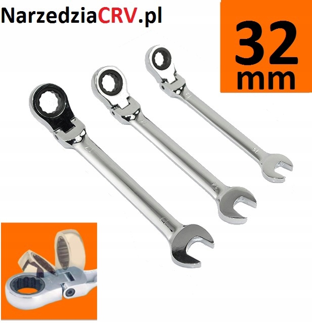 Klucz płasko-oczkowy z grzechotką i przegubem 32mm