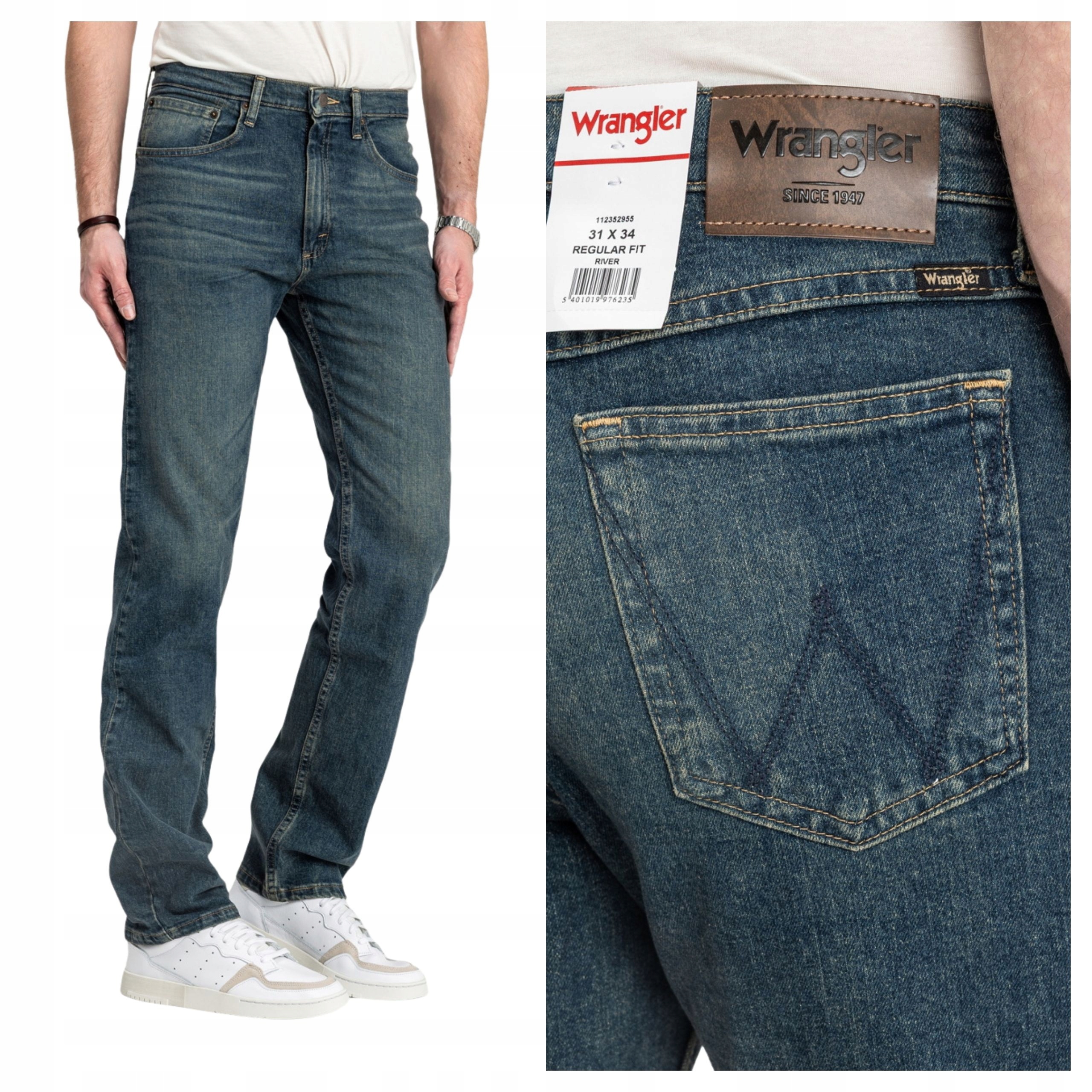 Pánské džínové kalhoty Wrangler River Regular Modré Jednoduché W31 L32