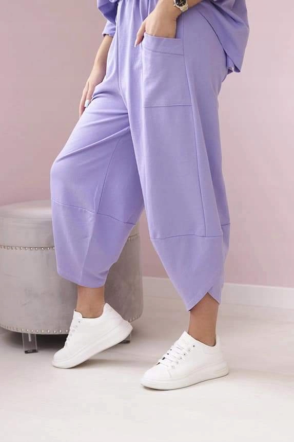 Komplet bawełniany bluza plus spodnie oversize Moda Włoska Rękaw rękaw 3/4
