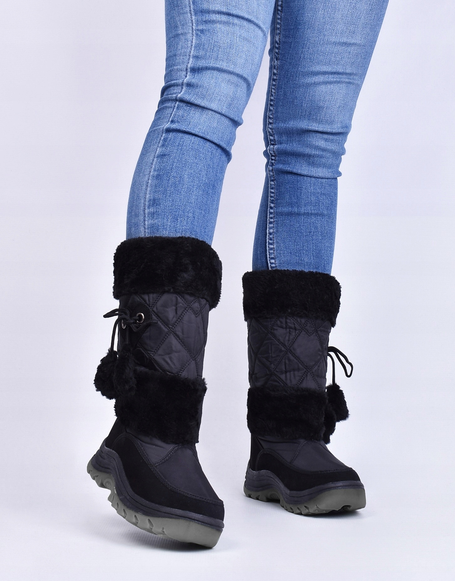 DAMSKIE BUTY ZIMOWE WYSOKIE ŚNIEGOWCE CIEPŁE FUTERKO CZARNE Oryginalne opakowanie producenta pudełko