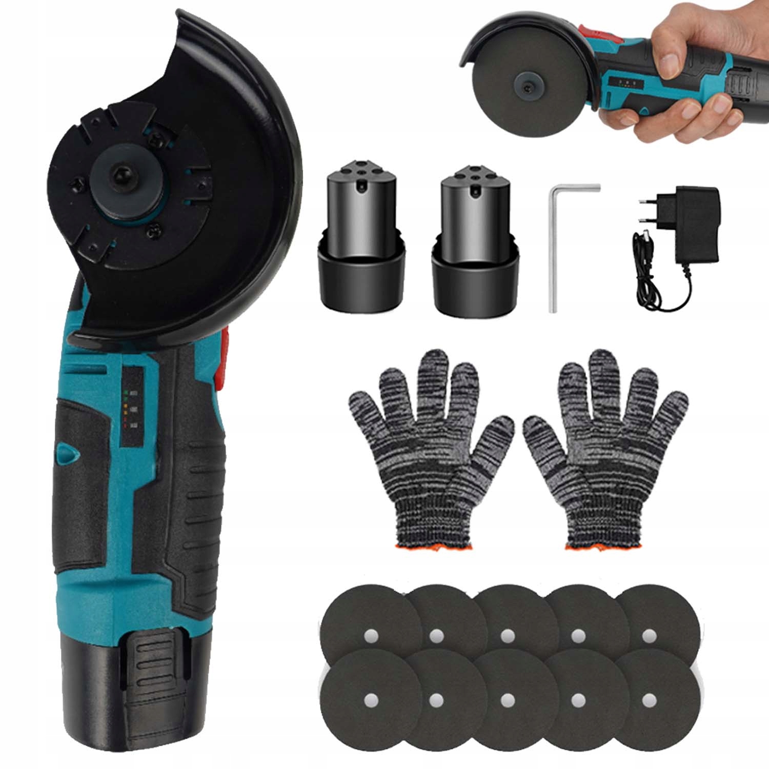 Přenosná Úhlová Bruska 75 MM 800 W S 2×BATERIÍ 12 V