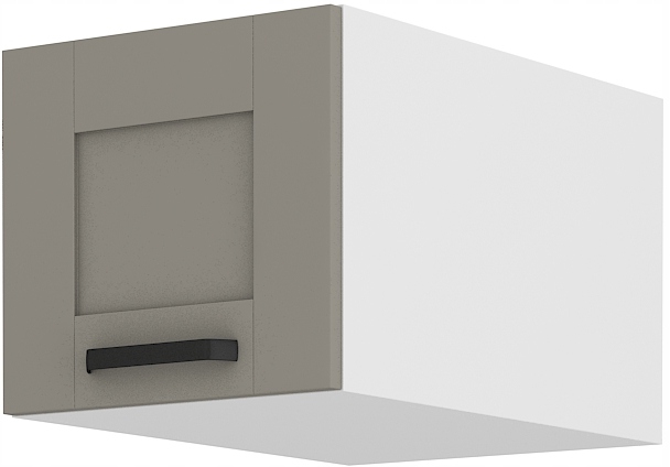 Závěsná kuchyňská skříňka 40 s horním výklopným nástavcem, šedá, frézovaná