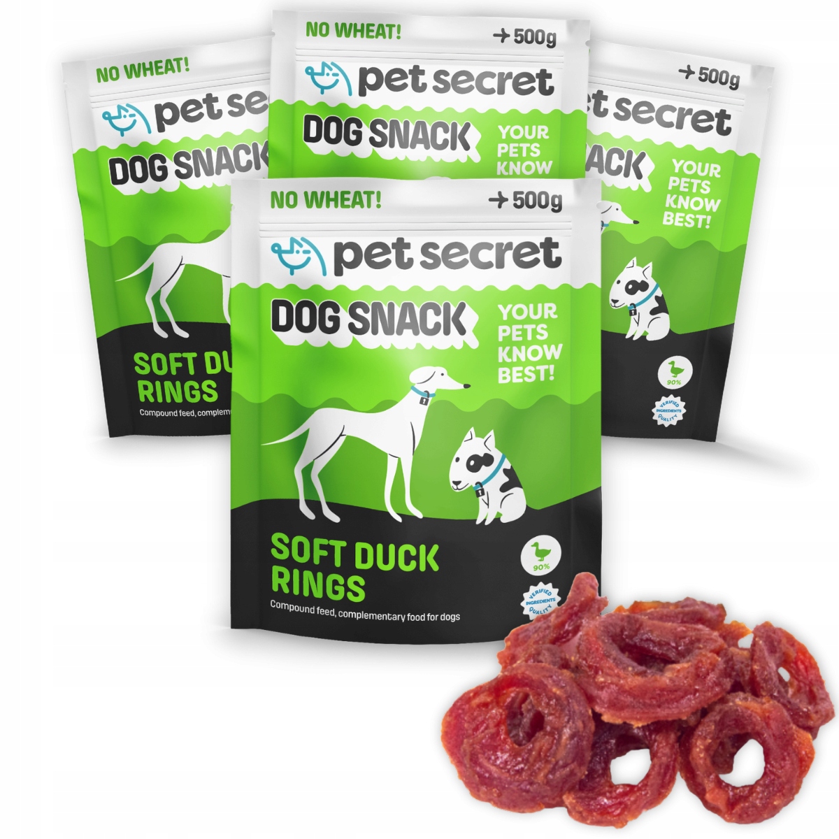 Psí pamlsek 4x500g Kachní kroužky Masové kroužky Kousky Pet Secret