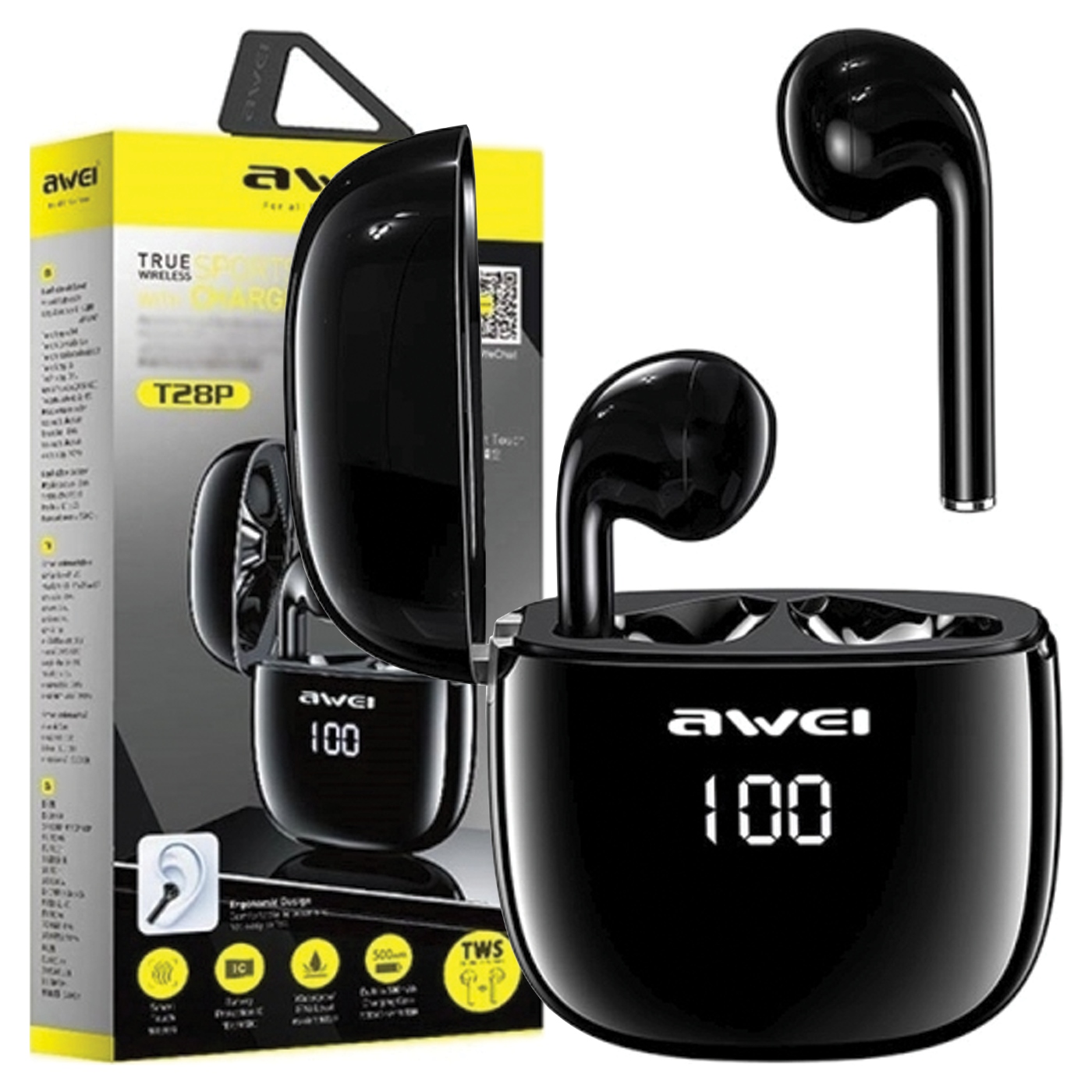 Awei Bluetooth 5.0 sluchátka T28P Tws+ dokovací stanice černá/černá