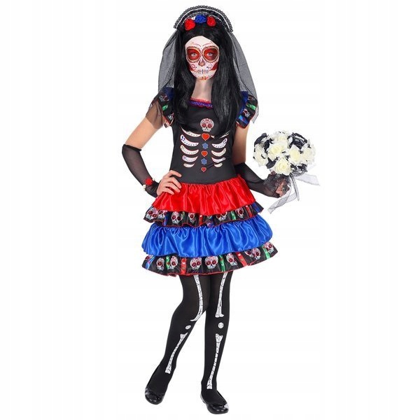 Strój Dziecięcy Szkielet Kolorowa Los Muertos Przebranie Halloween 140