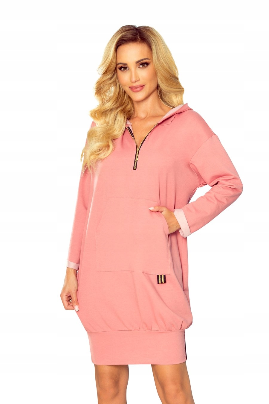

Długa bluza kangurka z kapturem Róż 330-1 L