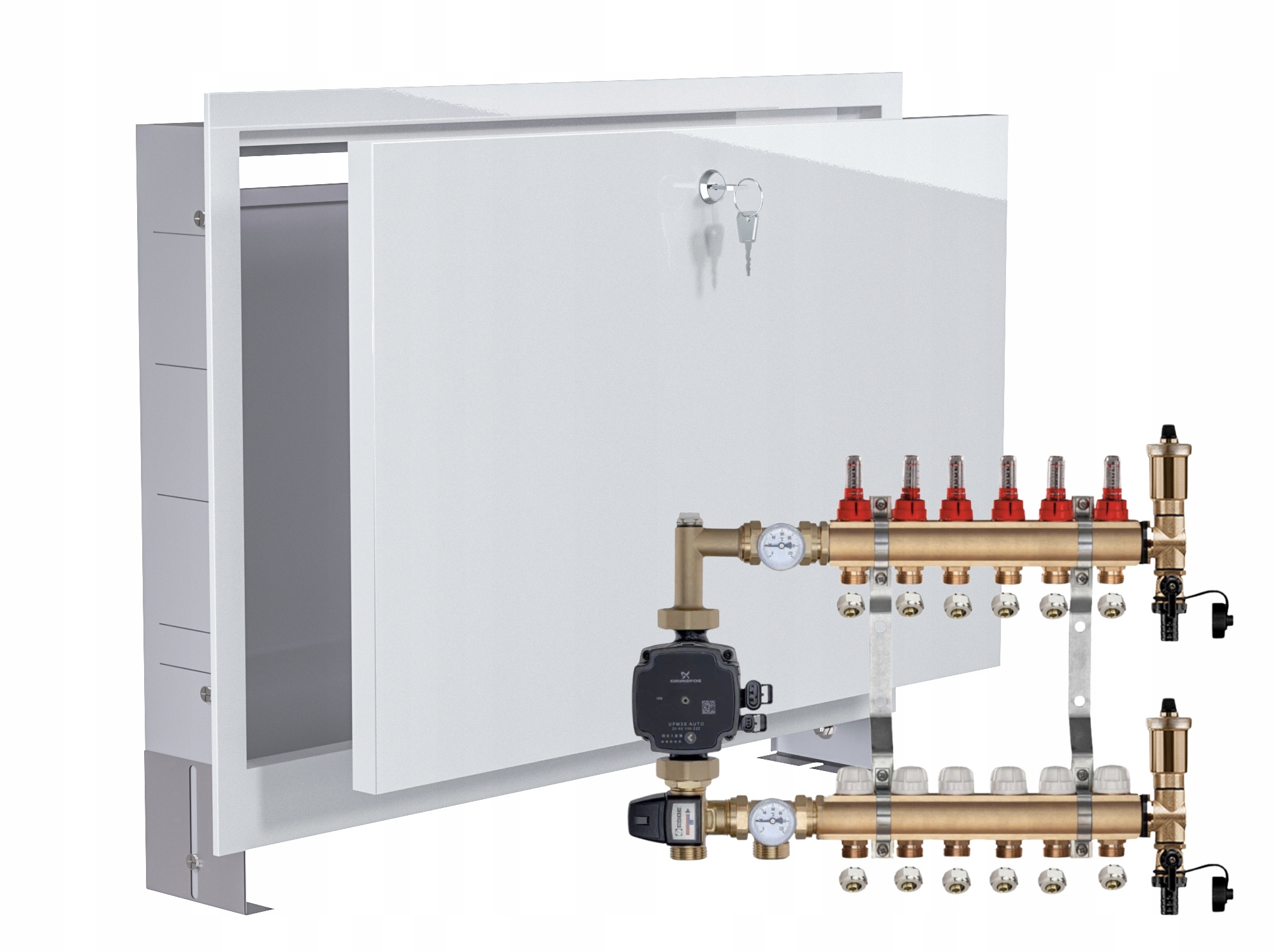 Rozdělovač pro podlahu 6 se skupinou Grundfos +pex Podomítková Skříňka