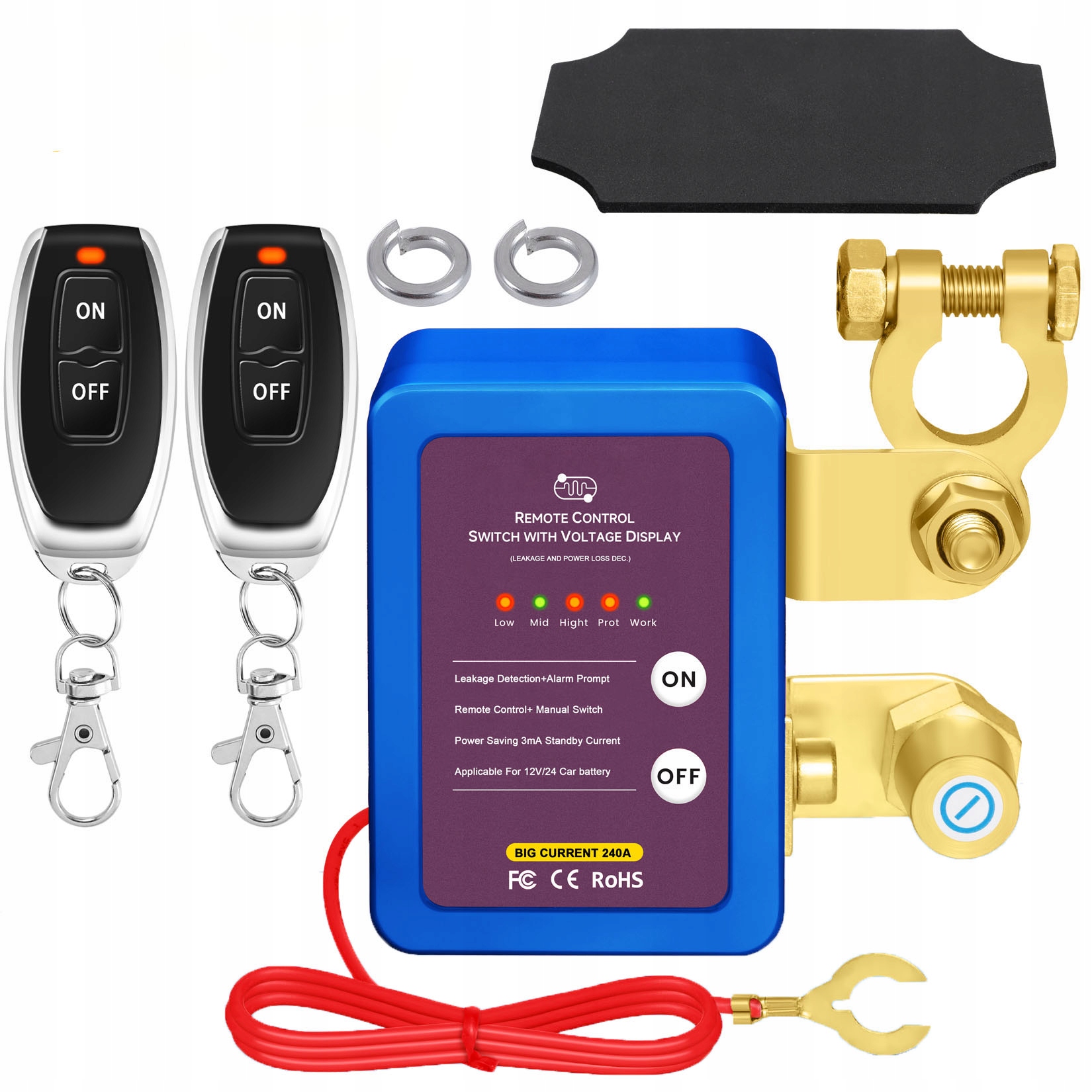 Dálkový automatický vypínač odpojovač baterie 12V 240A 2x dálkové ovládání