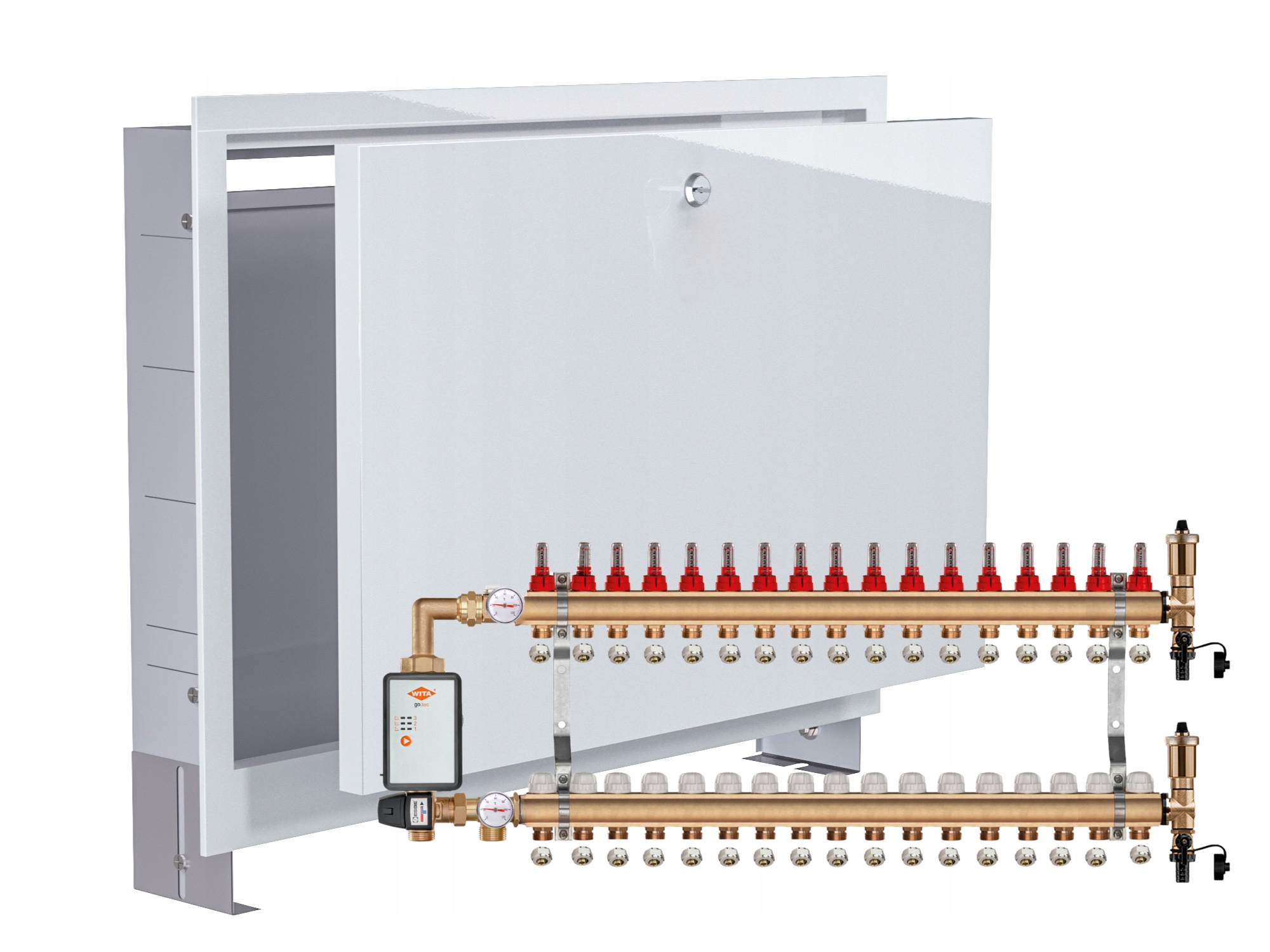 Mosazný Podlahový Rozdělovač 17+ČERPADLO Vítá Go.tec+podomítková Skříňka+pex