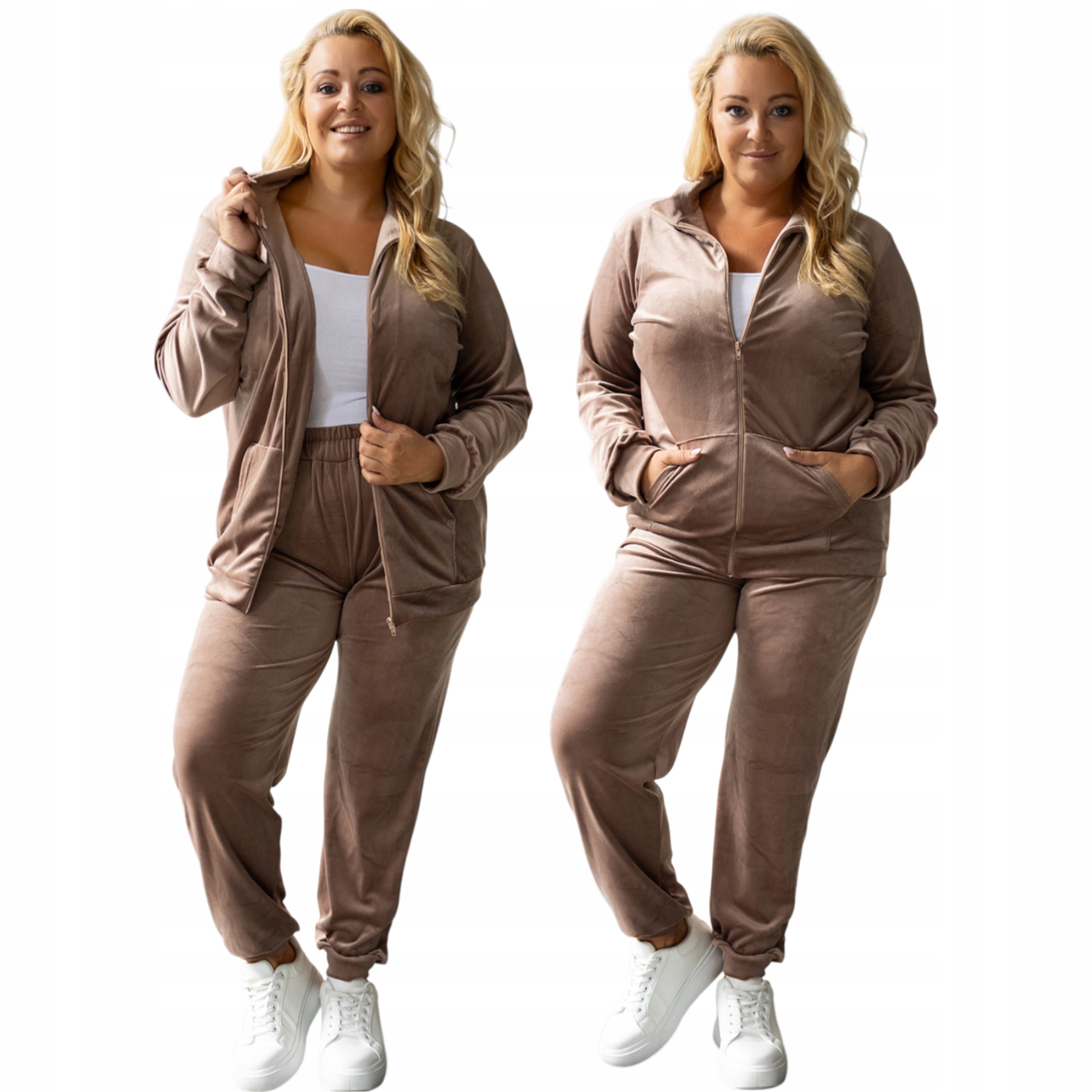 Dres Welurowy Damski Plus Size Komplet Welur Duże Rozmiary Cappuccino 48/50