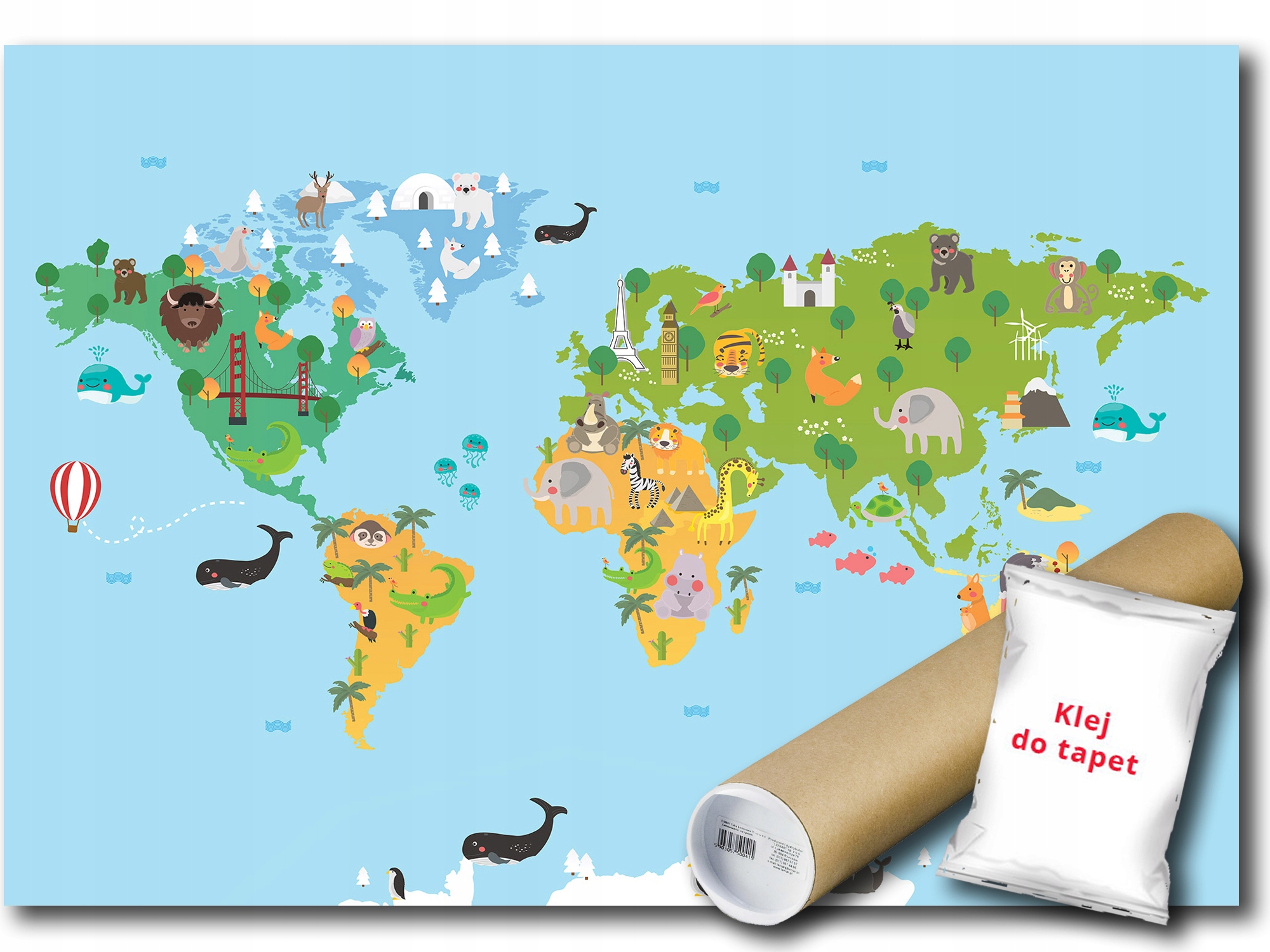 Fototapeta Flizelina Mapa Svet Zvieratá 368x254