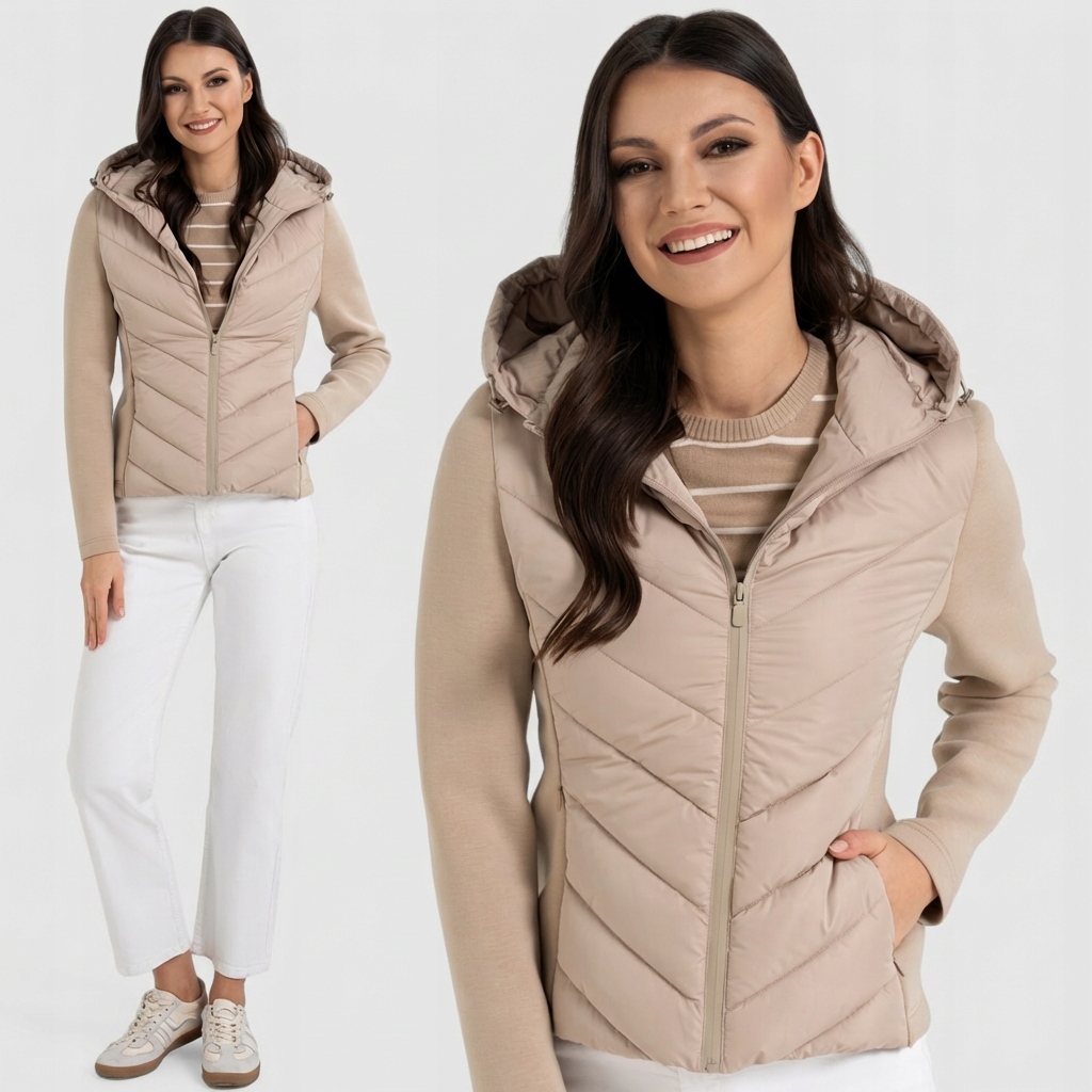 Dámská Přechodová Bunda S Kapucí Moraj, Prošívaná, Béžová, 3XL