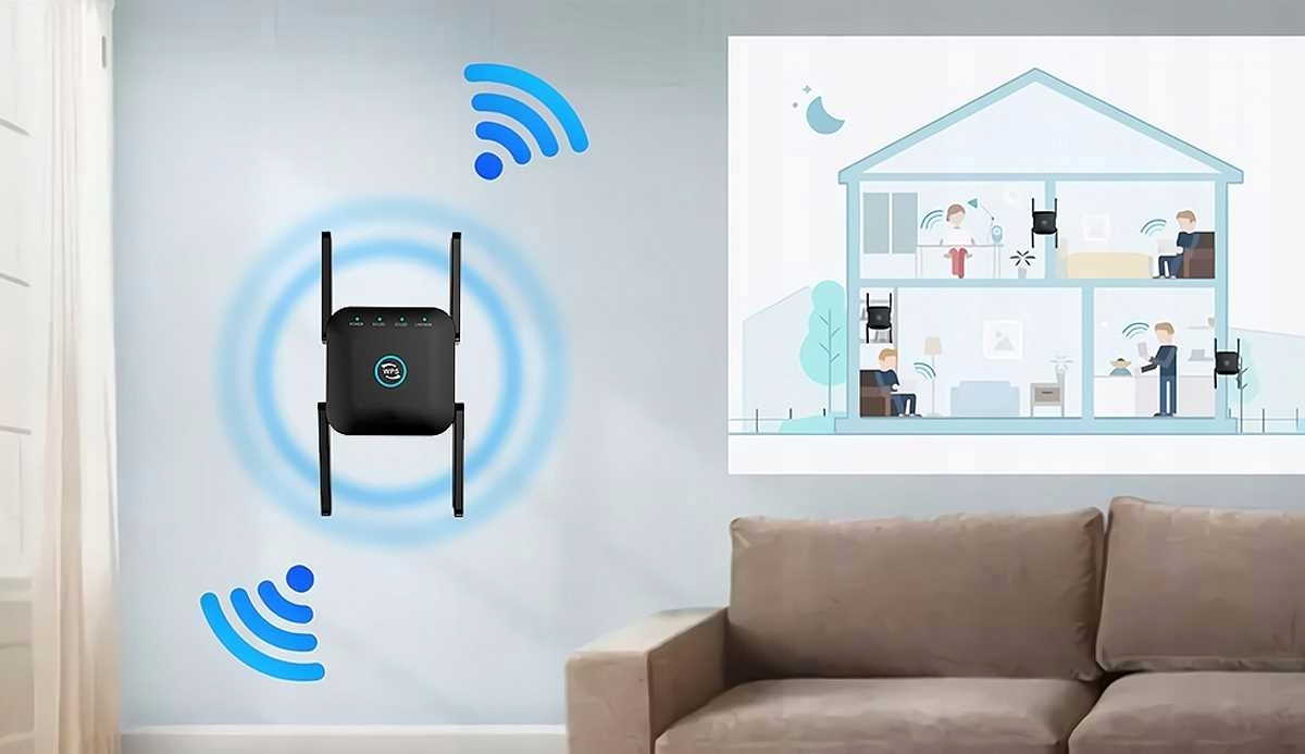 WZMACNIACZ SYGNAŁU ZASIĘGU WiFi REPEATER 1200 mb/s 2,4GHZ 5Ghz Model LV-AC24