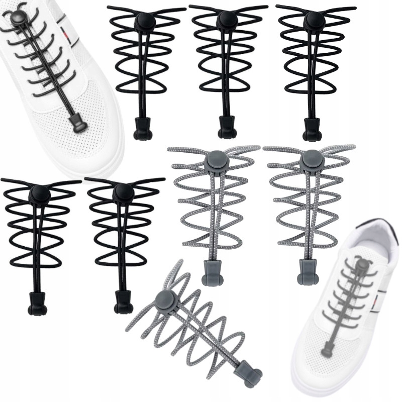 SZNUROWADŁA SZNURÓWKI DO BUTÓW ELASTYCZNE BEZ WIĄZANIA 4 KOMPL. SOMOZACISK Nazwa koloru producenta CZARNY, SZARY