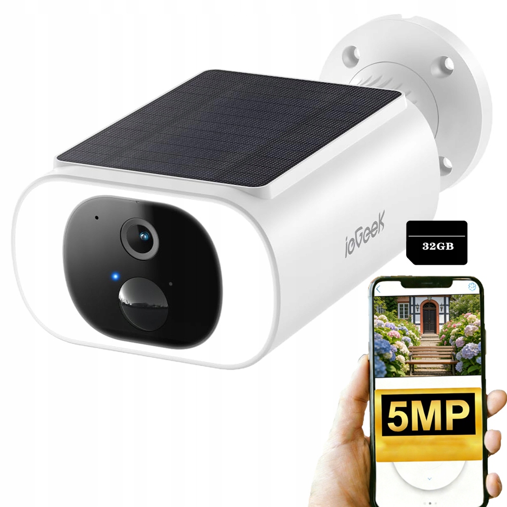 2K Solární Wifi Kamera 5MPX Inteligentní Bezdrátová S 32G Paměťovou Kartou