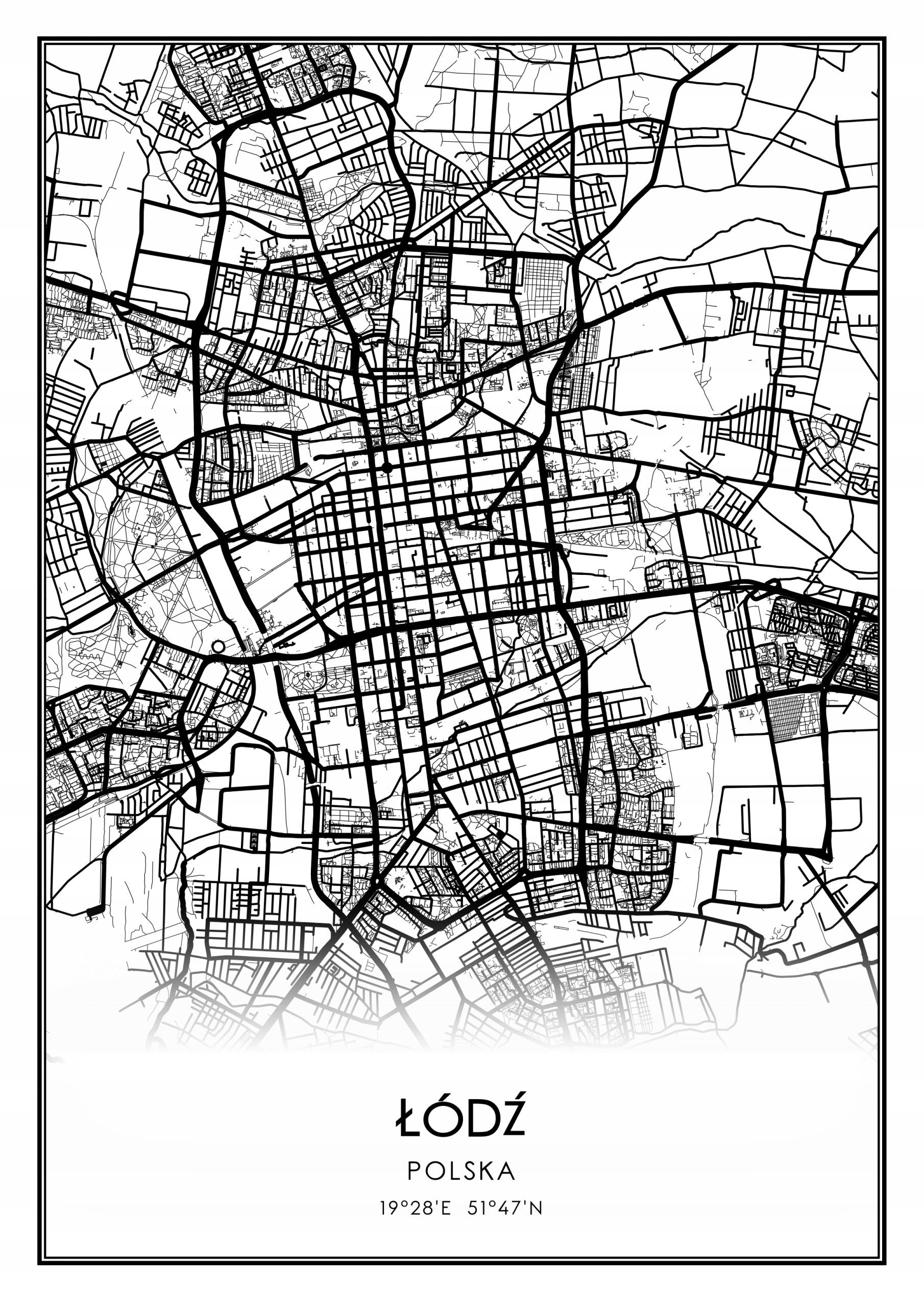 

Mapa czarno biała plakat Łódź 50x70cm