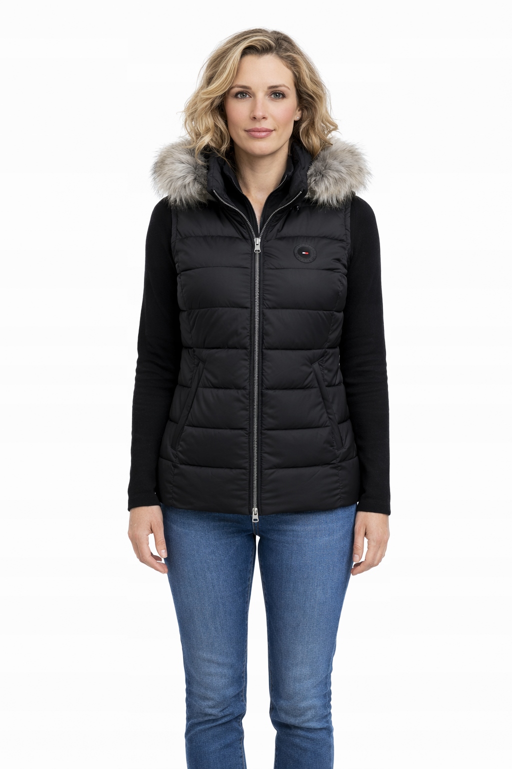 Tommy Hilfiger Černý Vesta S Logem S Kapucí M I3A